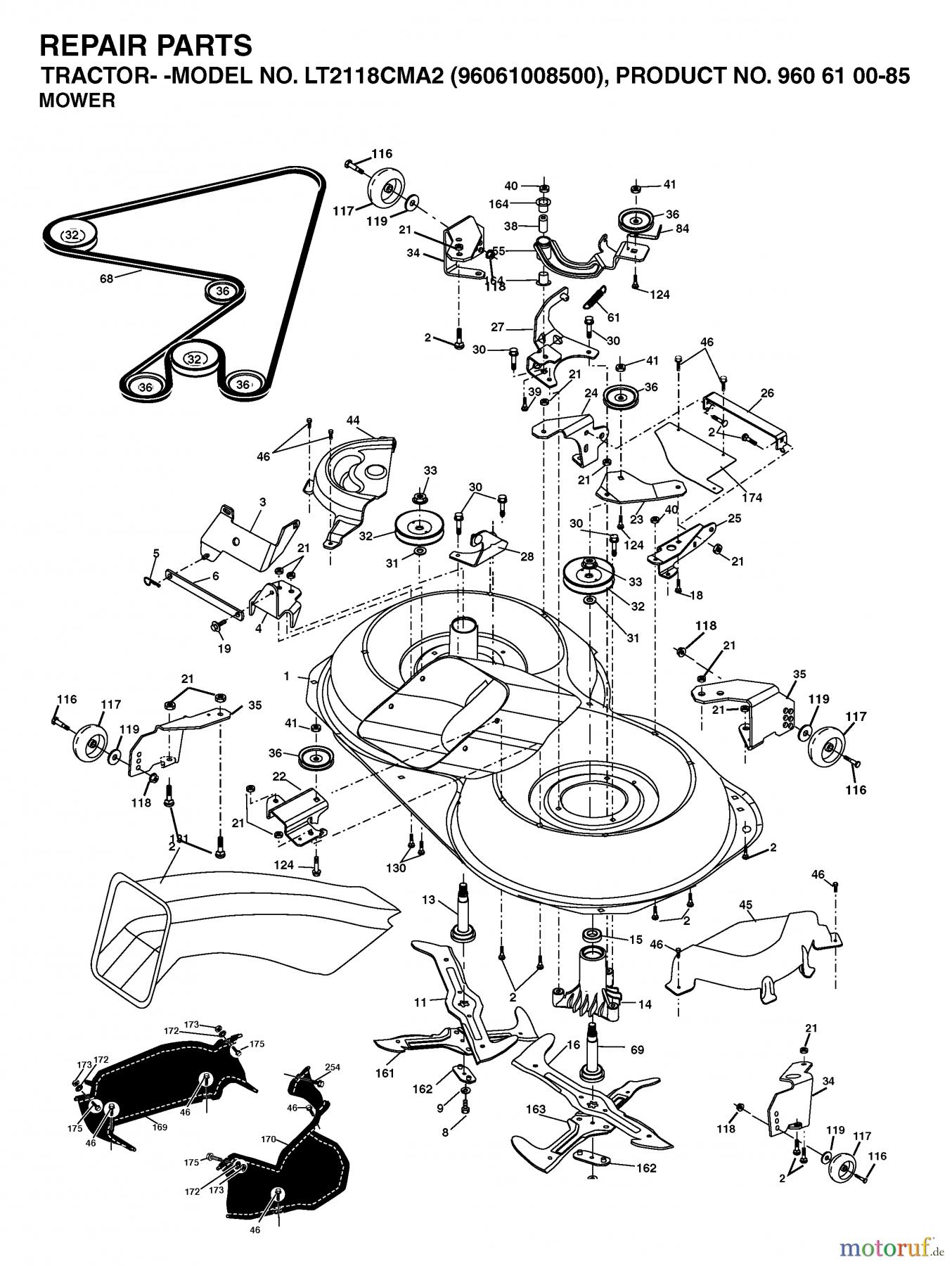 Jonsered Rasen und Garten Traktoren LT2118 CMA2 (96061008500) - Jonsered Lawn & Garden Tractor (2006-04) MOWER DECK / CUTTING DECK