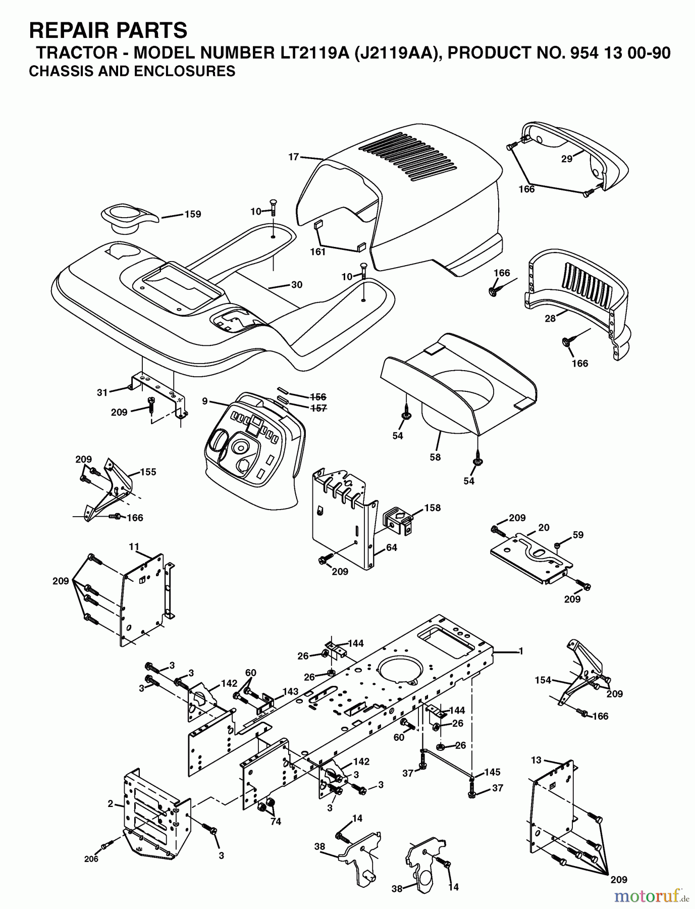  Jonsered Rasen  und Garten Traktoren LT2119 A (J2119AA, 954130090) - Jonsered Lawn & Garden Tractor (2003-01) CHASSIS ENCLOSURES