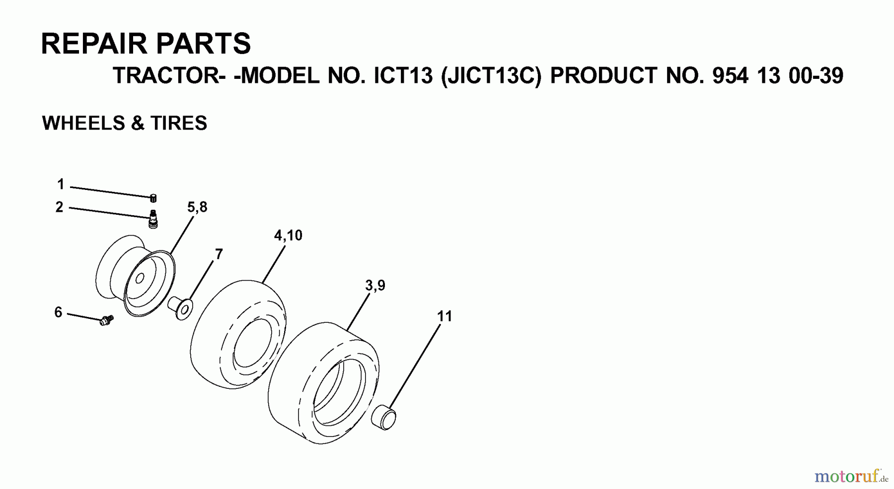 Jonsered Rasen und Garten Traktoren ICT13 (JICT13C, 954130039) - Jonsered Lawn & Garden Tractor (2000-04) WHEELS TIRES