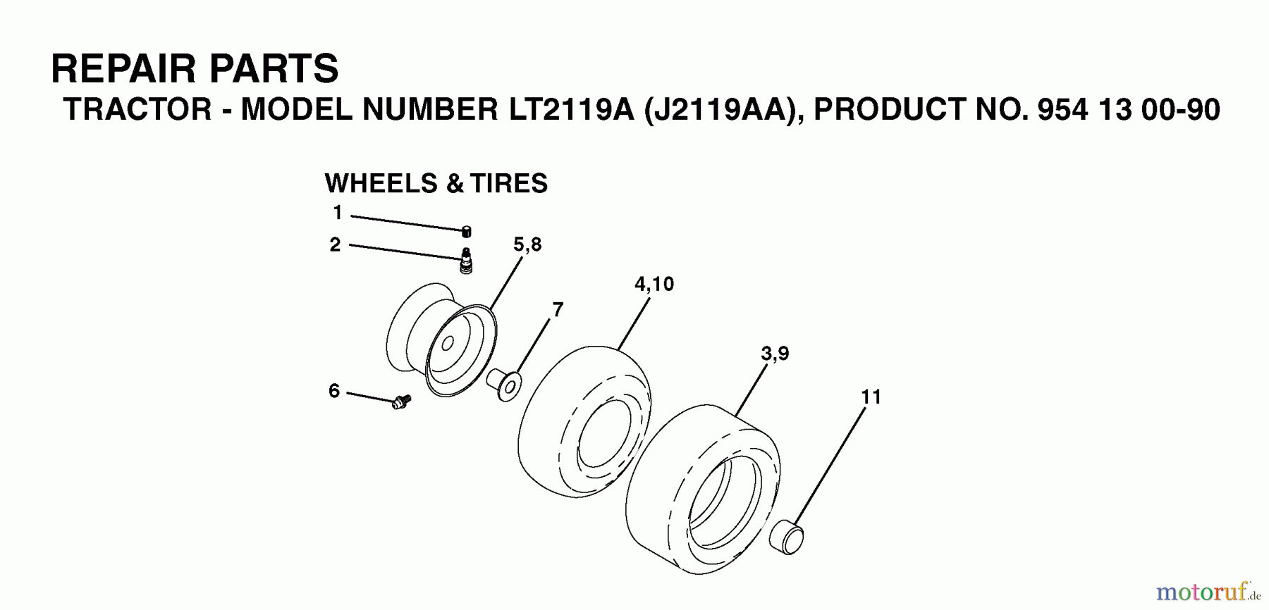 Jonsered Rasen und Garten Traktoren LT2119 A (J2119AA, 954130090) - Jonsered Lawn & Garden Tractor (2003-01) WHEELS TIRES