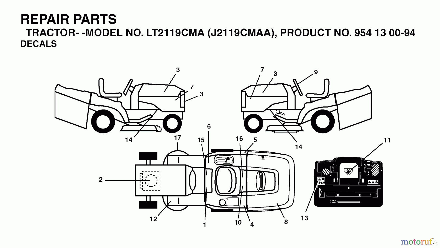 Jonsered Rasen und Garten Traktoren LT2119 CMA (J2119CMAA, 954130094) - Jonsered Lawn & Garden Tractor (2003-01) DECALS