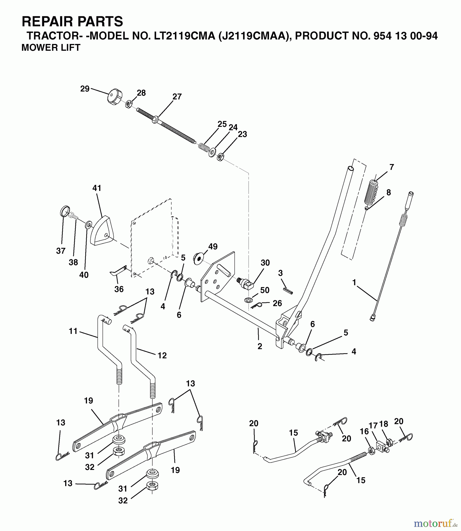 Jonsered Rasen und Garten Traktoren LT2119 CMA (J2119CMAA, 954130094) - Jonsered Lawn & Garden Tractor (2003-01) MOWER LIFT / DECK LIFT