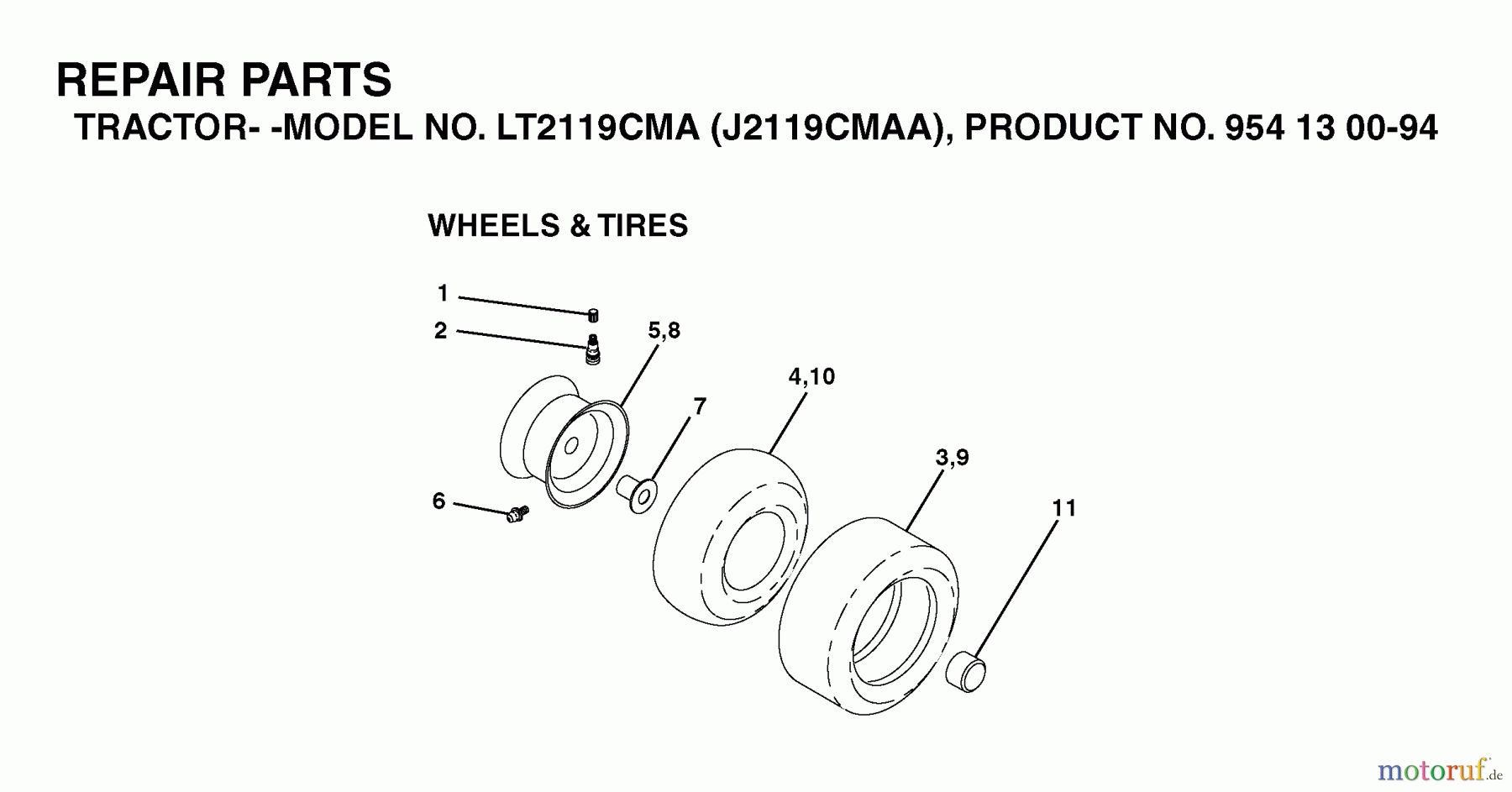 Jonsered Rasen und Garten Traktoren LT2119 CMA (J2119CMAA, 954130094) - Jonsered Lawn & Garden Tractor (2003-01) WHEELS TIRES