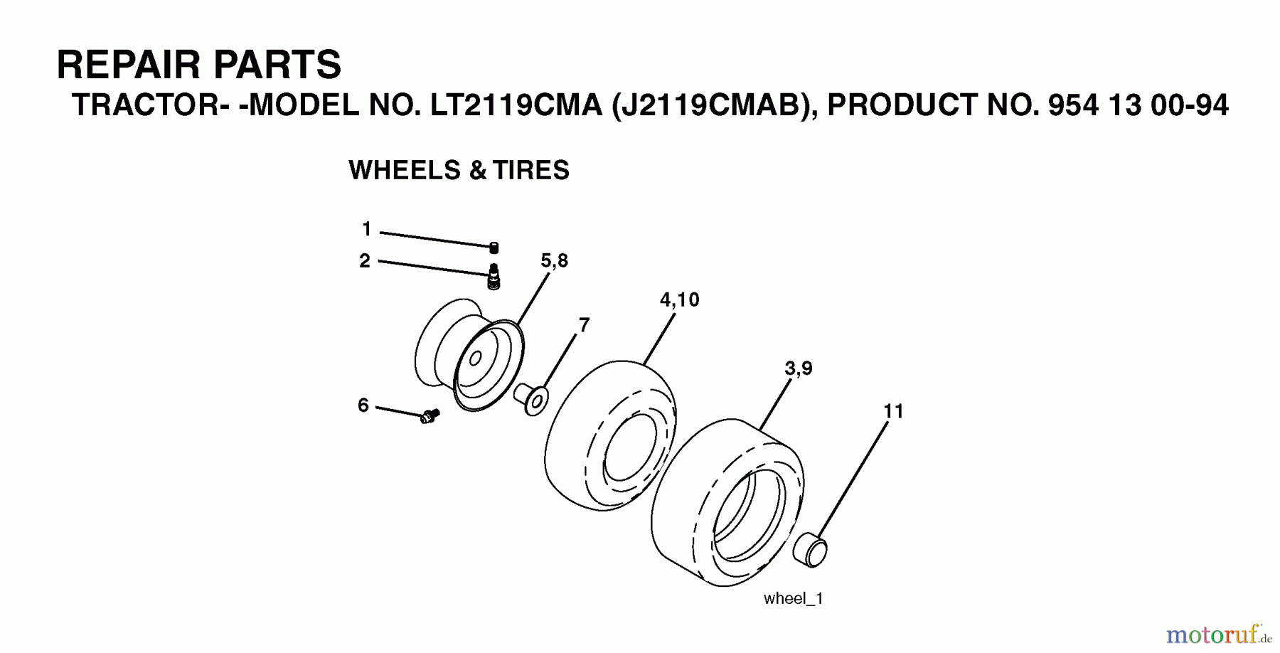 Jonsered Rasen und Garten Traktoren LT2119 CMA (J2119CMAB, 954130094) - Jonsered Lawn & Garden Tractor (2003-05) WHEELS TIRES