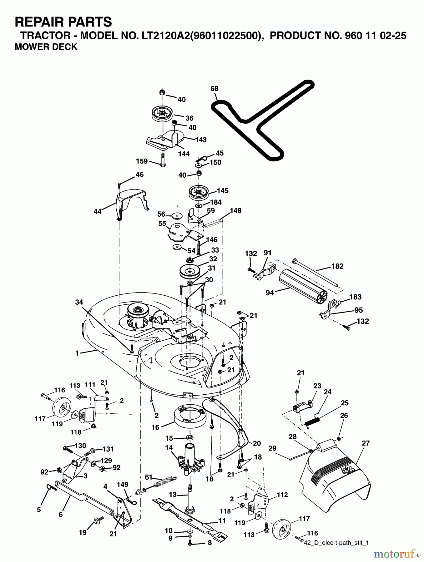  Jonsered Rasen  und Garten Traktoren LT2120 A2 (96011022500) - Jonsered Lawn & Garden Tractor (2006-03) MOWER DECK / CUTTING DECK