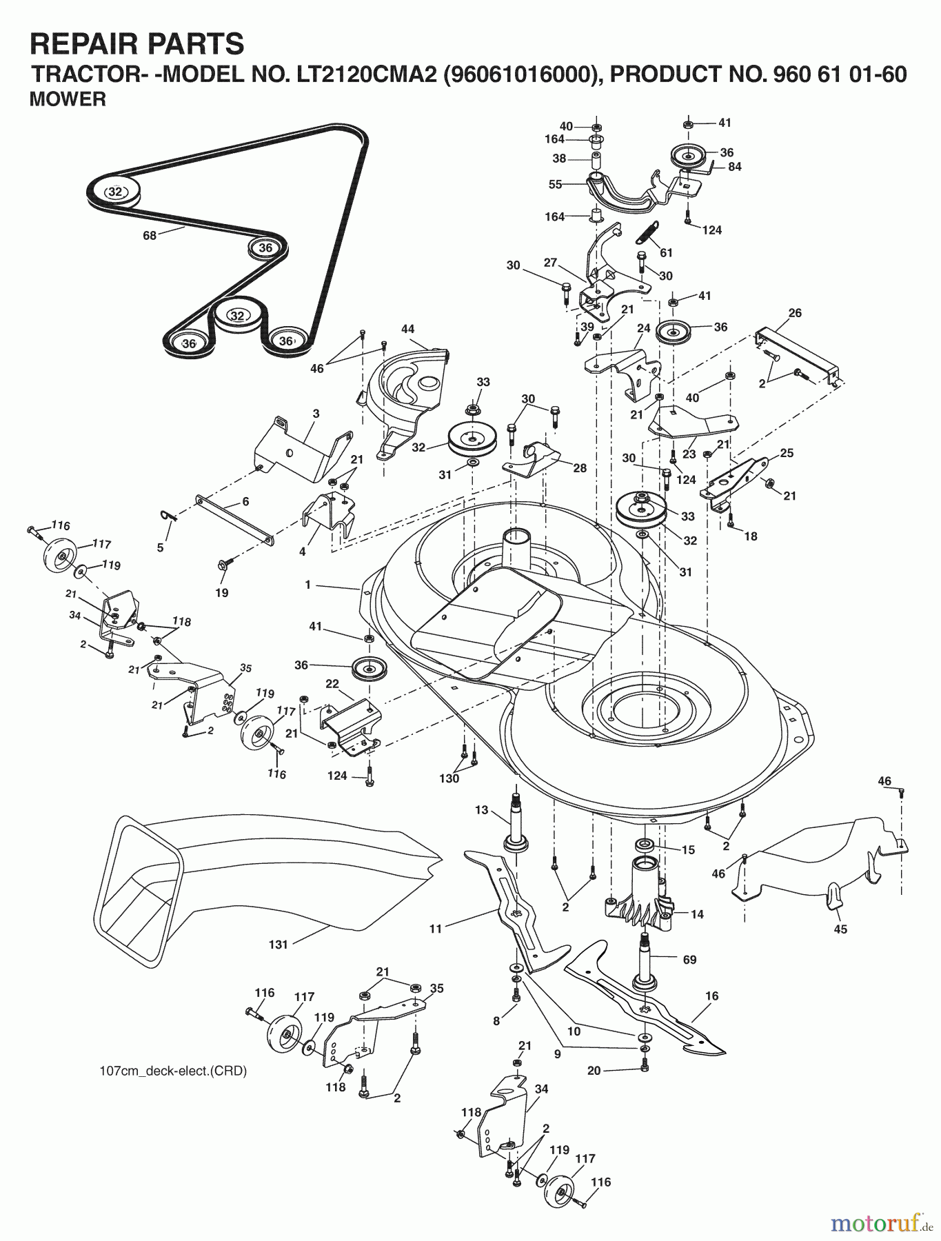 Jonsered Rasen und Garten Traktoren LT2120 CMA2 (96061016000) - Jonsered Lawn & Garden Tractor (2006-03) MOWER DECK / CUTTING DECK