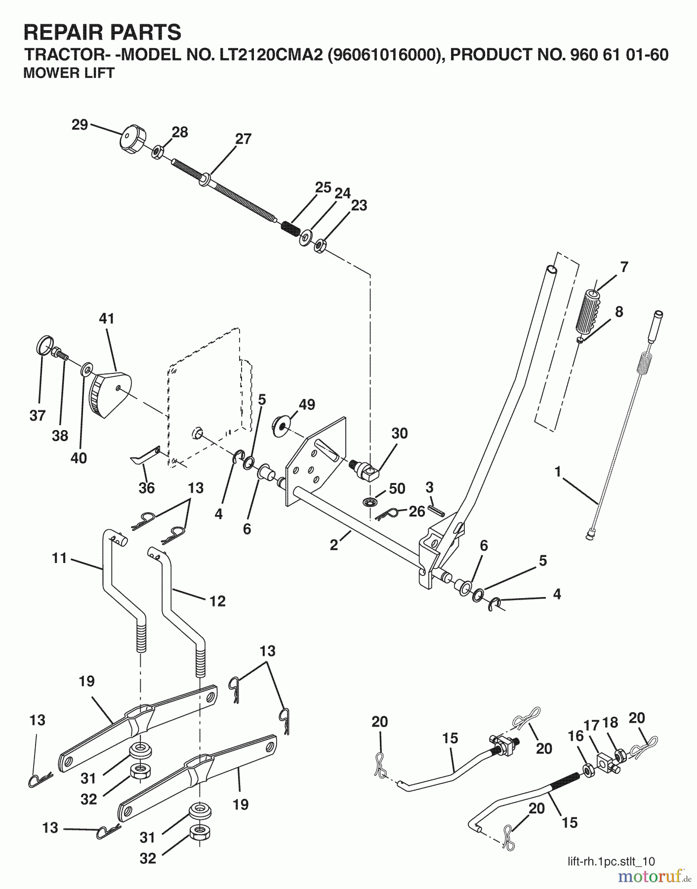 Jonsered Rasen und Garten Traktoren LT2120 CMA2 (96061016000) - Jonsered Lawn & Garden Tractor (2006-03) MOWER LIFT / DECK LIFT