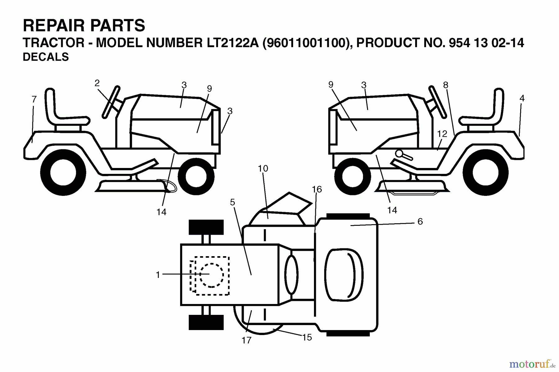 Jonsered Rasen und Garten Traktoren LT2122 A (96011001100) - Jonsered Lawn & Garden Tractor (2005-01) DECALS