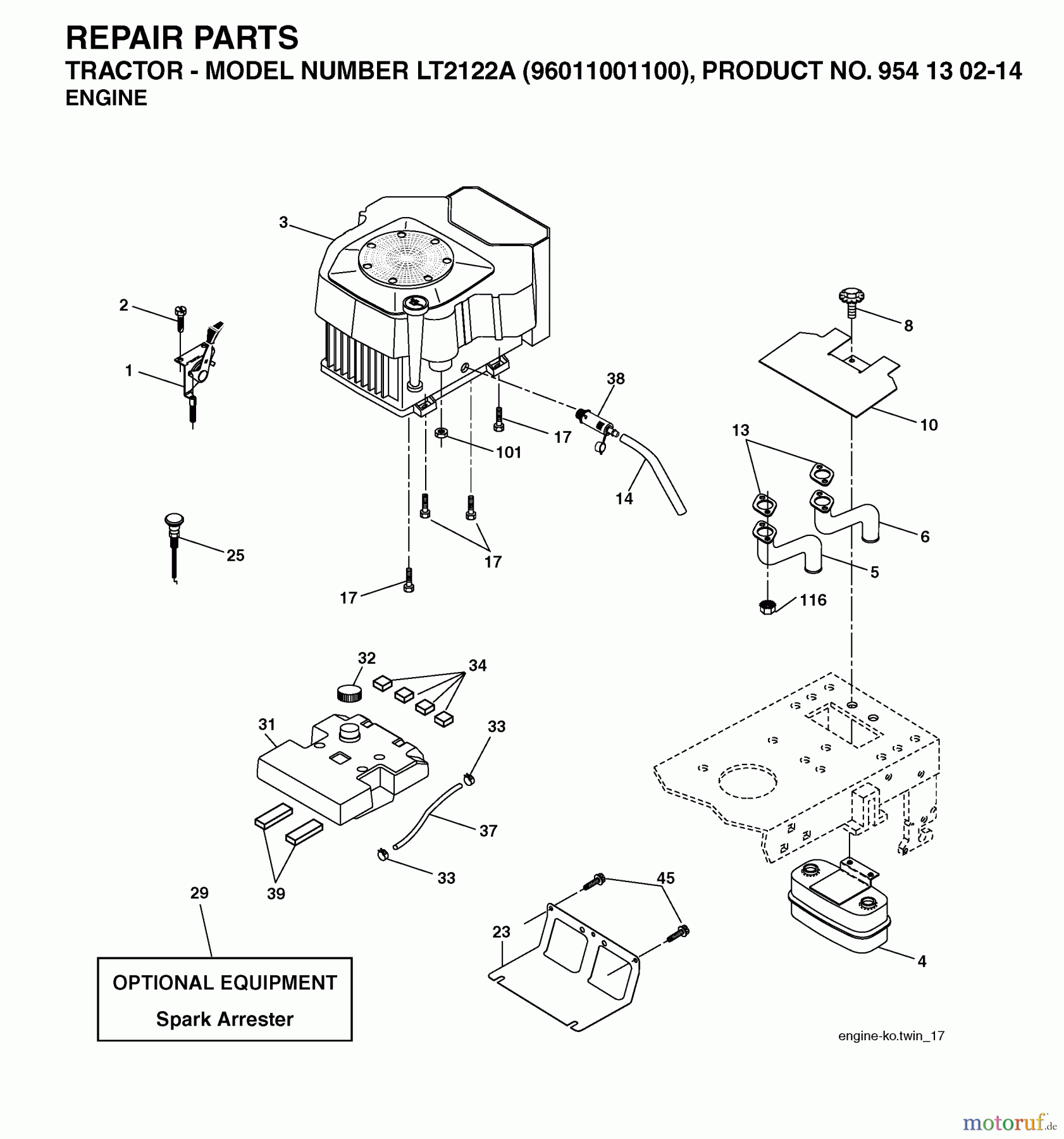  Jonsered Rasen  und Garten Traktoren LT2122 A (96011001100) - Jonsered Lawn & Garden Tractor (2005-01) ENGINE