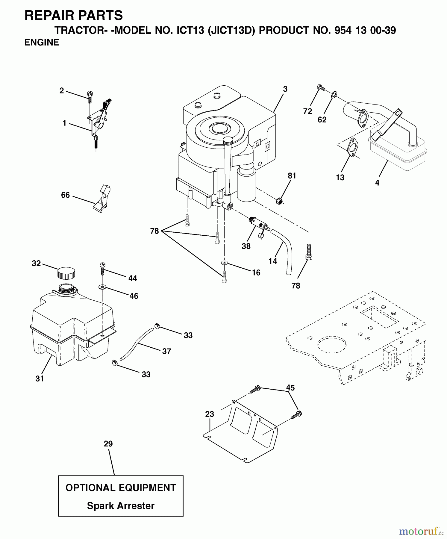 Jonsered Rasen und Garten Traktoren ICT13 (JICT13D, 954130039) - Jonsered Lawn & Garden Tractor (2001-01) ENGINE