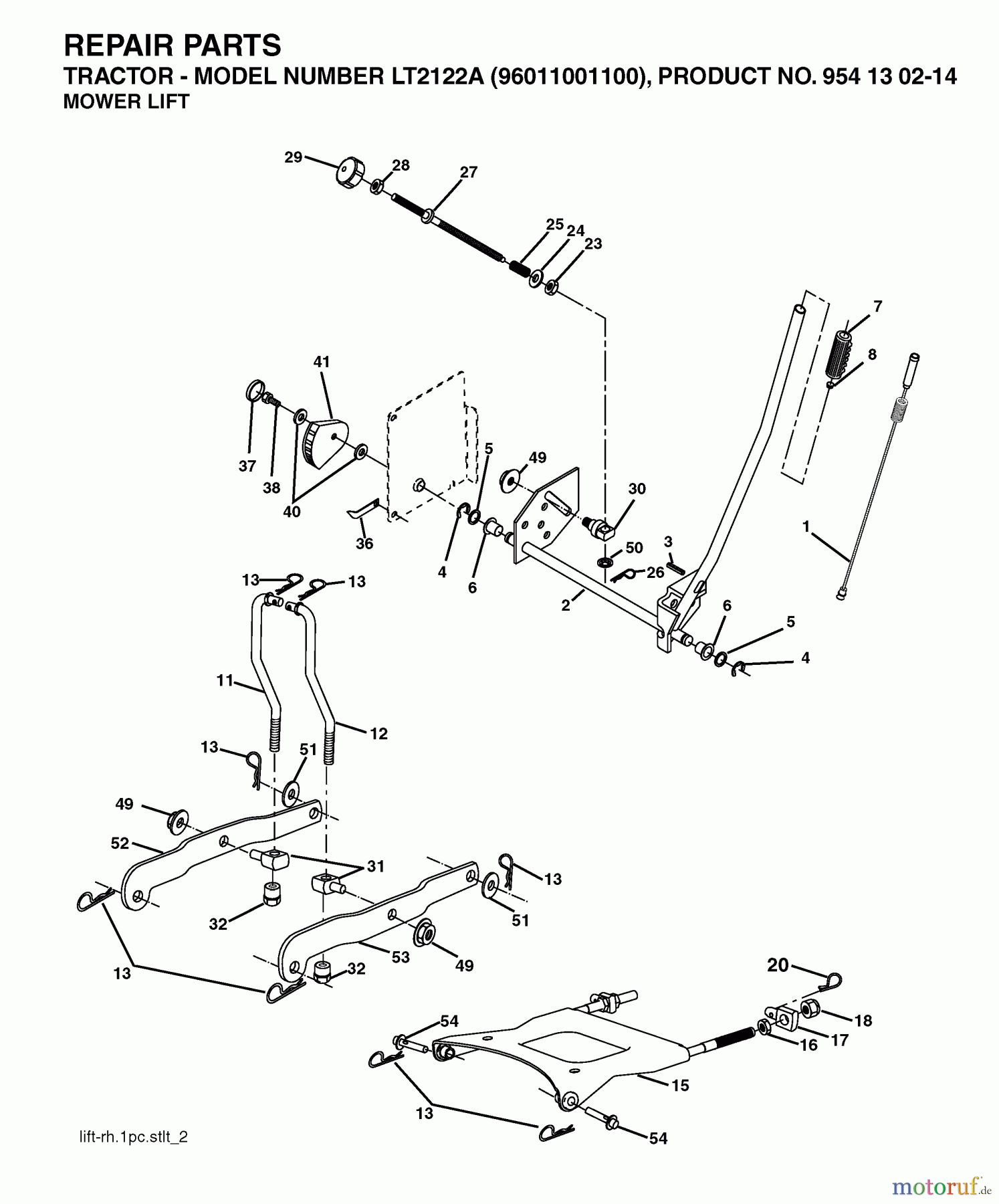  Jonsered Rasen  und Garten Traktoren LT2122 A (96011001100) - Jonsered Lawn & Garden Tractor (2005-01) MOWER LIFT / DECK LIFT
