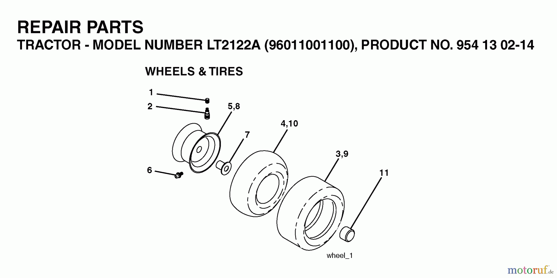  Jonsered Rasen  und Garten Traktoren LT2122 A (96011001100) - Jonsered Lawn & Garden Tractor (2005-01) WHEELS TIRES