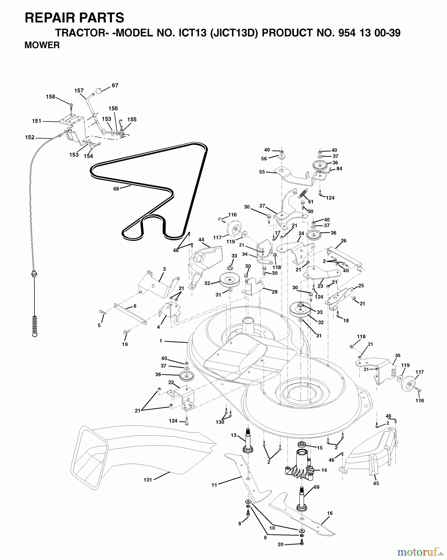 Jonsered Rasen und Garten Traktoren ICT13 (JICT13D, 954130039) - Jonsered Lawn & Garden Tractor (2001-01) MOWER DECK / CUTTING DECK