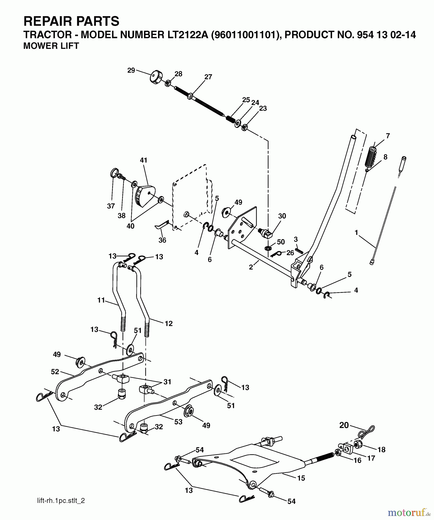 Jonsered Rasen und Garten Traktoren LT2122 A (96011001101) - Jonsered Lawn & Garden Tractor (2005-05) MOWER LIFT / DECK LIFT