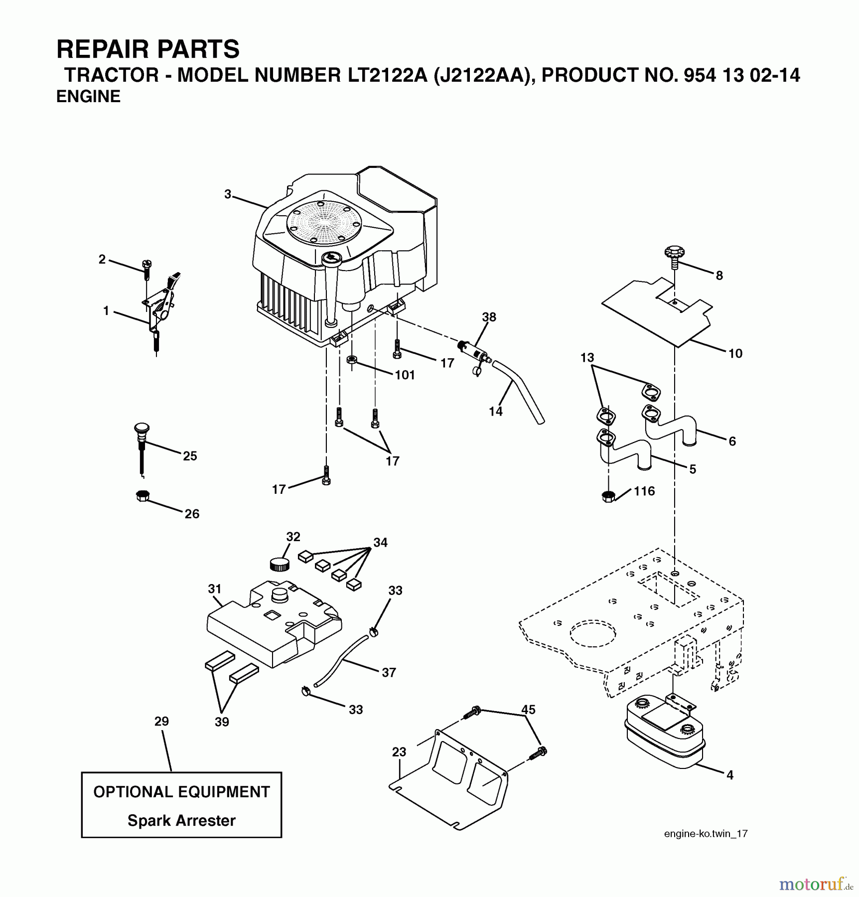 Jonsered Rasen und Garten Traktoren LT2122 A (J2122AA, 954130214) - Jonsered Lawn & Garden Tractor (2004-01) ENGINE