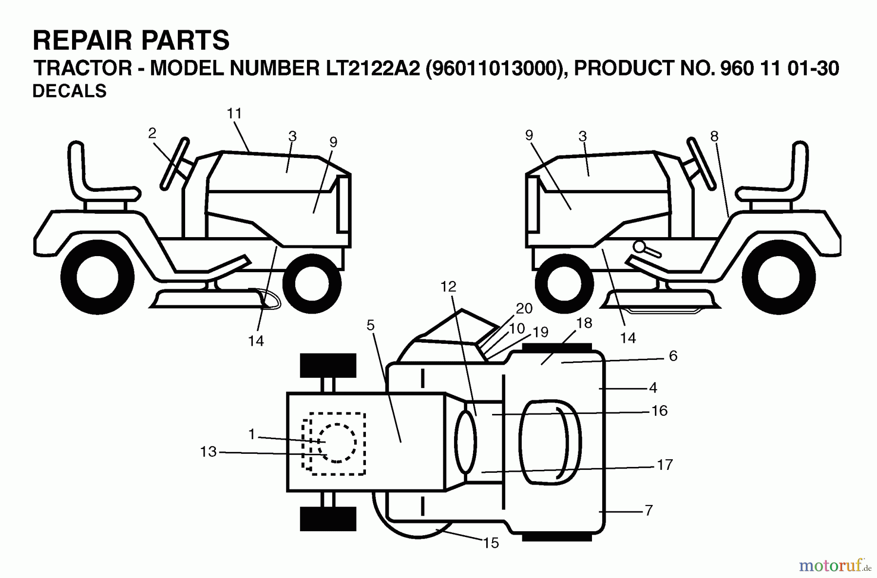 Jonsered Rasen und Garten Traktoren LT2122 A2 (96011013000) - Jonsered Lawn & Garden Tractor (2006-06) DECALS
