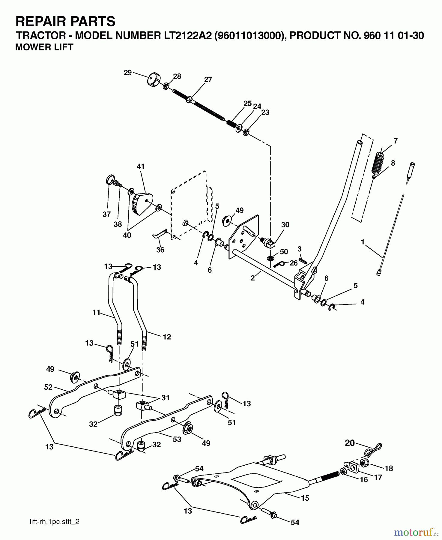 Jonsered Rasen und Garten Traktoren LT2122 A2 (96011013000) - Jonsered Lawn & Garden Tractor (2006-06) MOWER LIFT / DECK LIFT