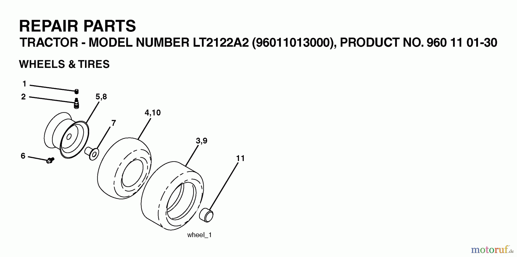 Jonsered Rasen und Garten Traktoren LT2122 A2 (96011013000) - Jonsered Lawn & Garden Tractor (2006-06) WHEELS TIRES