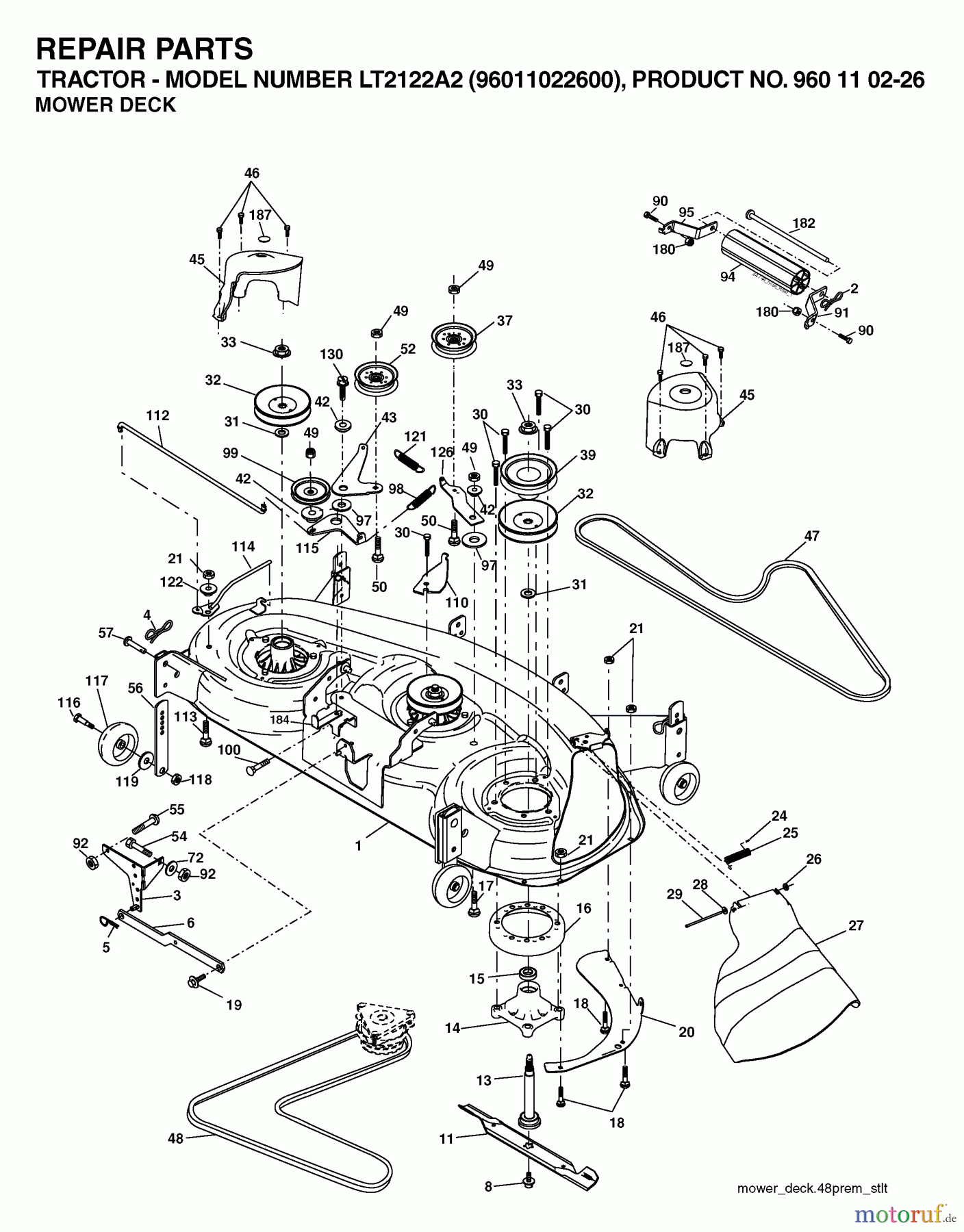  Jonsered Rasen  und Garten Traktoren LT2122 A2 (96011022600) - Jonsered Lawn & Garden Tractor (2006-03) MOWER DECK / CUTTING DECK