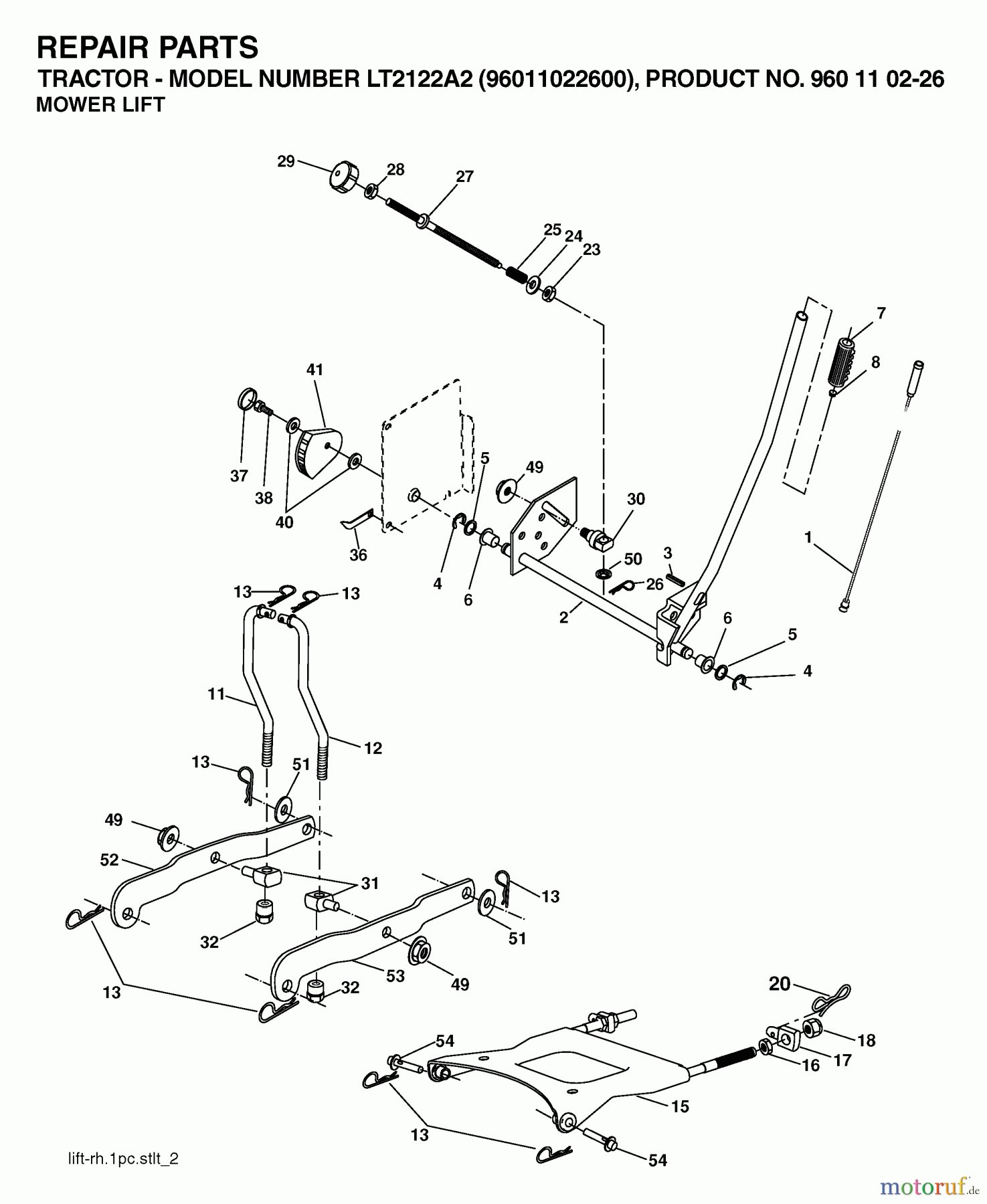 Jonsered Rasen und Garten Traktoren LT2122 A2 (96011022600) - Jonsered Lawn & Garden Tractor (2006-03) MOWER LIFT / DECK LIFT