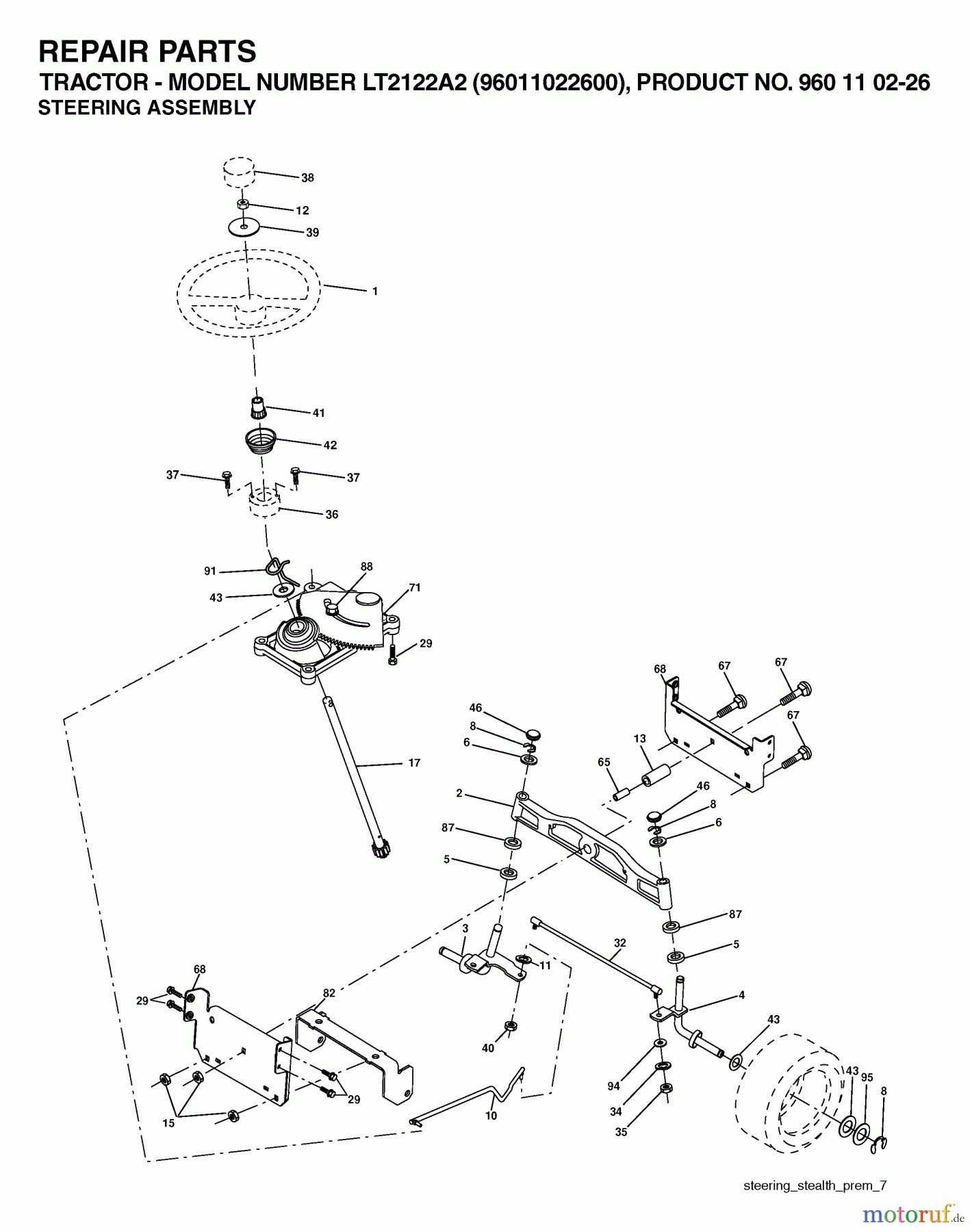 Jonsered Rasen und Garten Traktoren LT2122 A2 (96011022600) - Jonsered Lawn & Garden Tractor (2006-03) STEERING