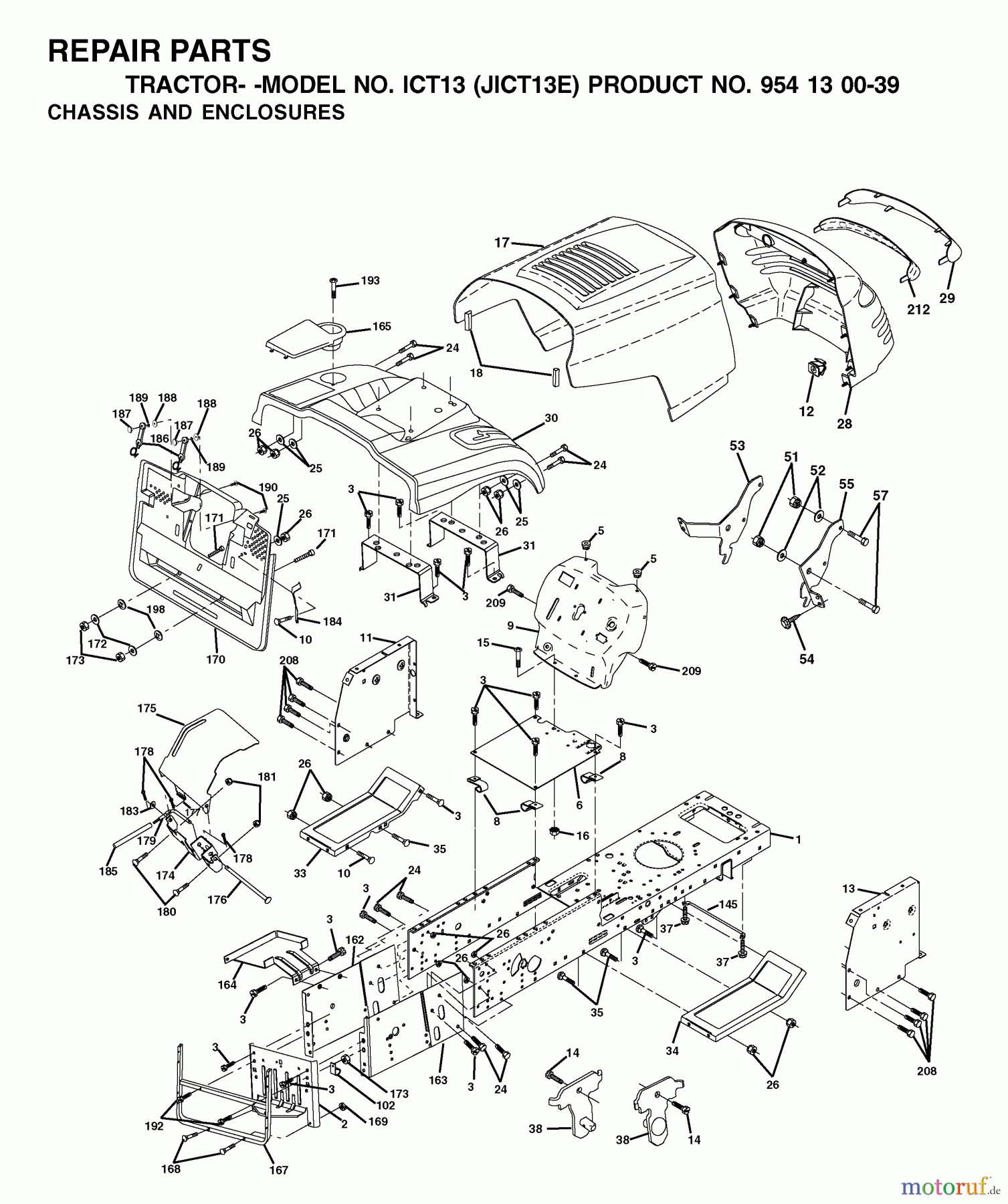 Jonsered Rasen und Garten Traktoren ICT13 (JICT13E, 954130039) - Jonsered Lawn & Garden Tractor (2001-09) CHASSIS ENCLOSURES