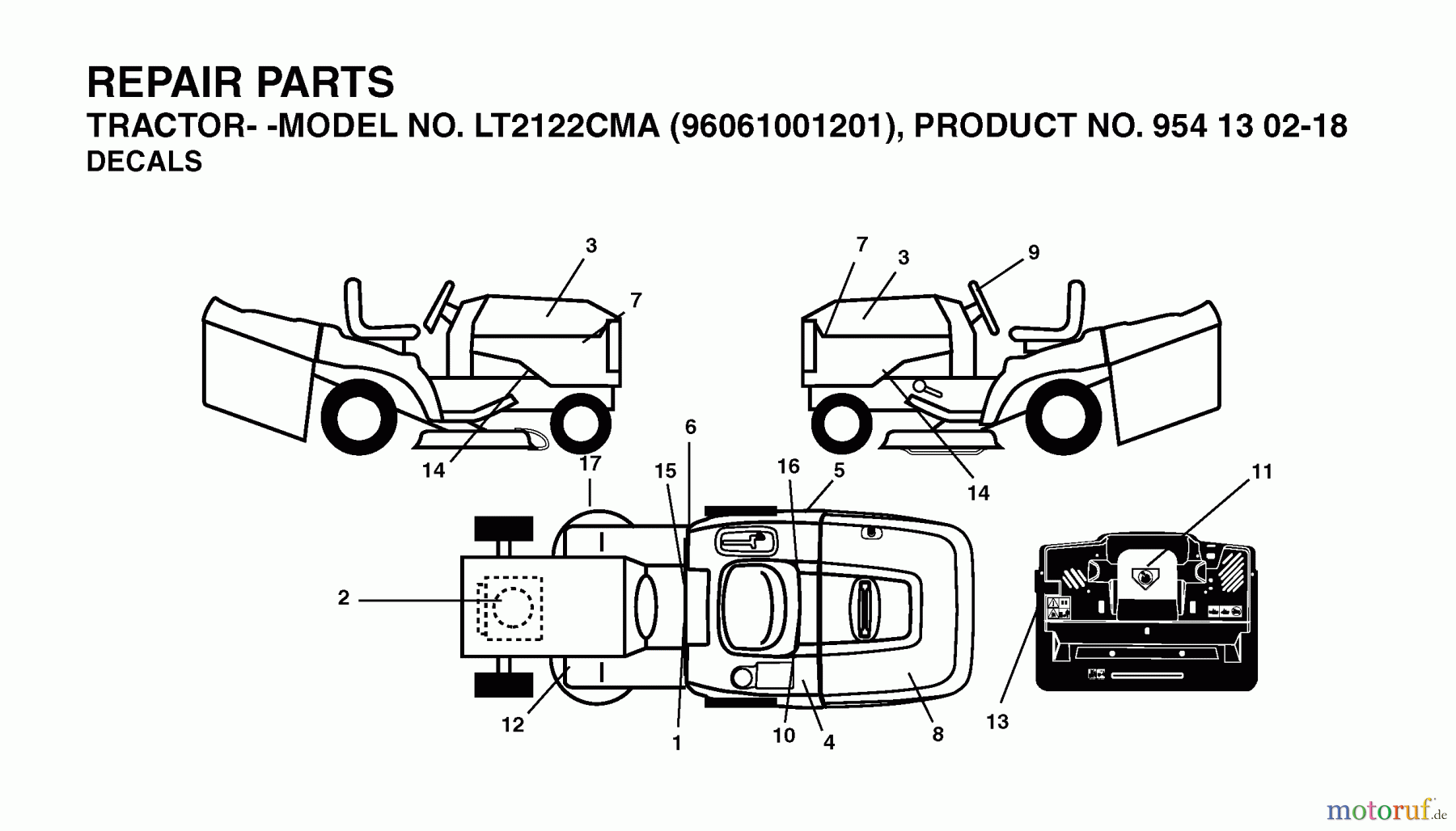 Jonsered Rasen und Garten Traktoren LT2122 CMA (96061001201) - Jonsered Lawn & Garden Tractor (2005-04) DECALS