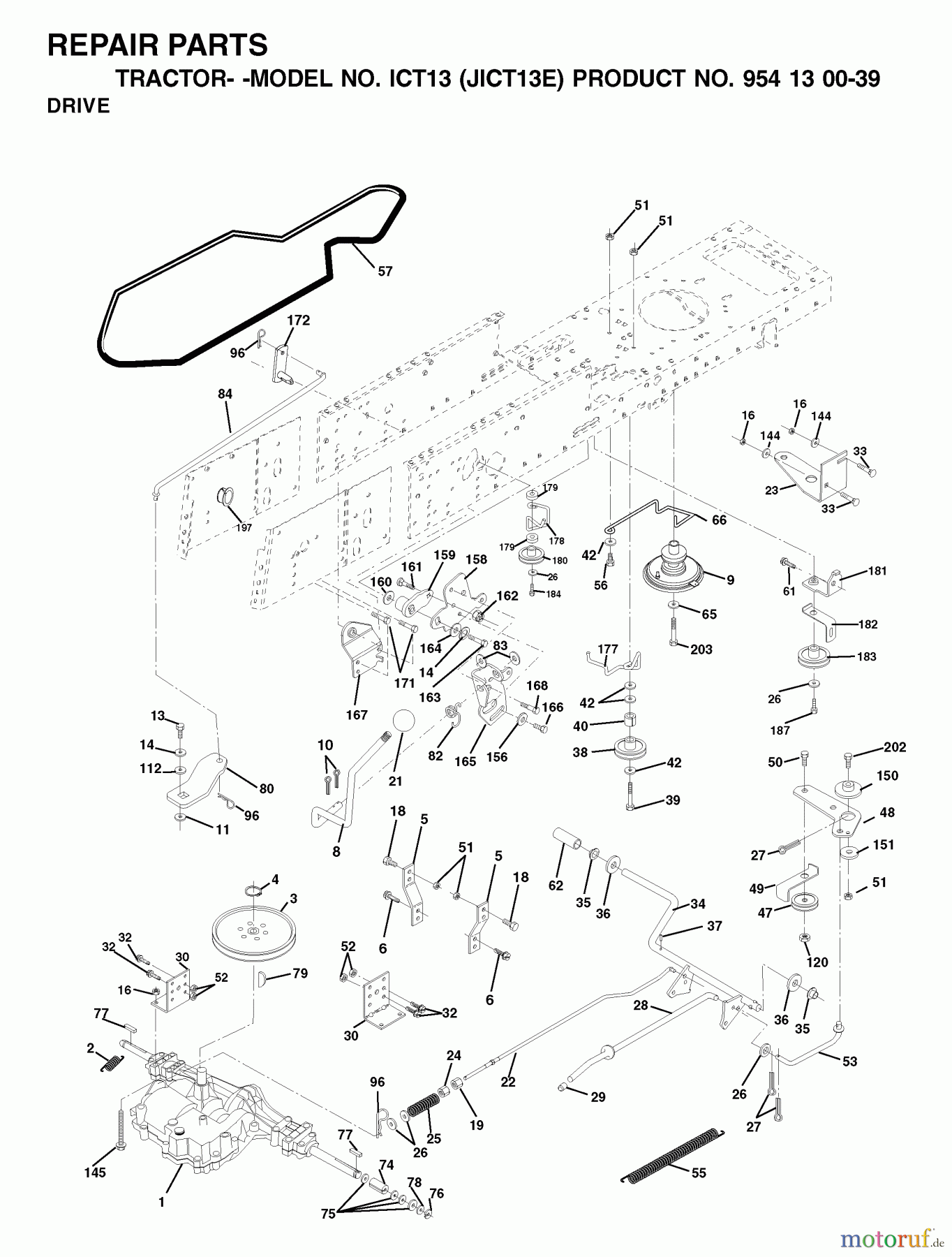 Jonsered Rasen und Garten Traktoren ICT13 (JICT13E, 954130039) - Jonsered Lawn & Garden Tractor (2001-09) DRIVE