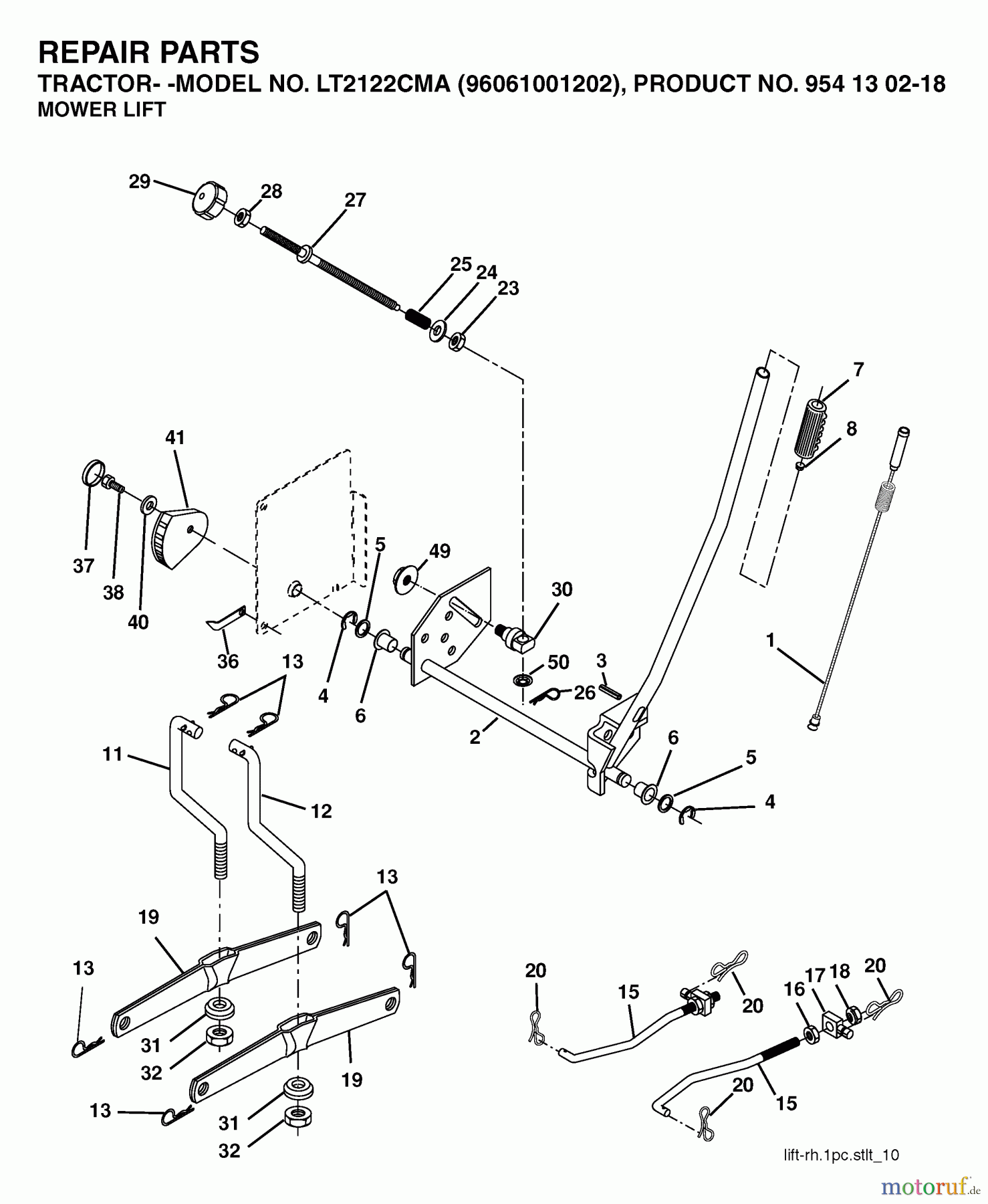 Jonsered Rasen und Garten Traktoren LT2122 CMA (96061001202) - Jonsered Lawn & Garden Tractor (2005-05) MOWER LIFT / DECK LIFT