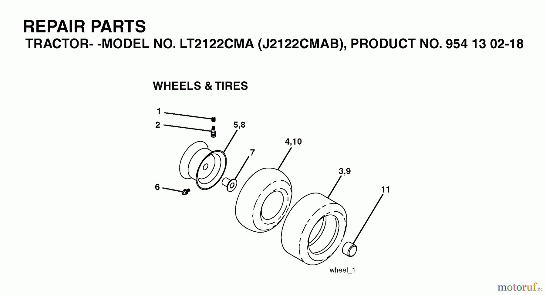Jonsered Rasen und Garten Traktoren LT2122 CMA (J2122CMAB, 954130218) - Jonsered Lawn & Garden Tractor (2004-06) WHEELS TIRES