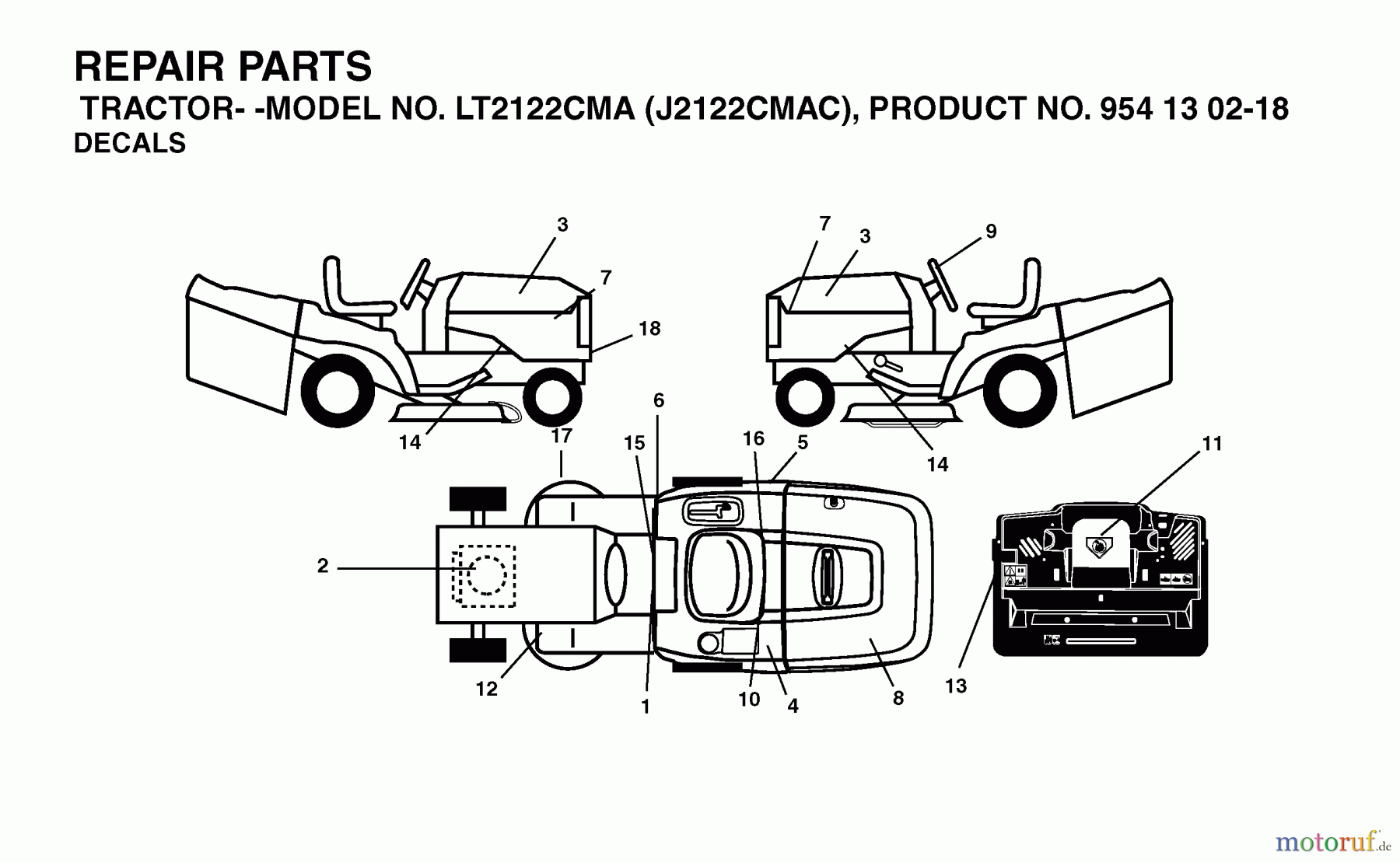 Jonsered Rasen und Garten Traktoren LT2122 CMA (J2122CMAC, 954130218) - Jonsered Lawn & Garden Tractor (2004-06) DECALS