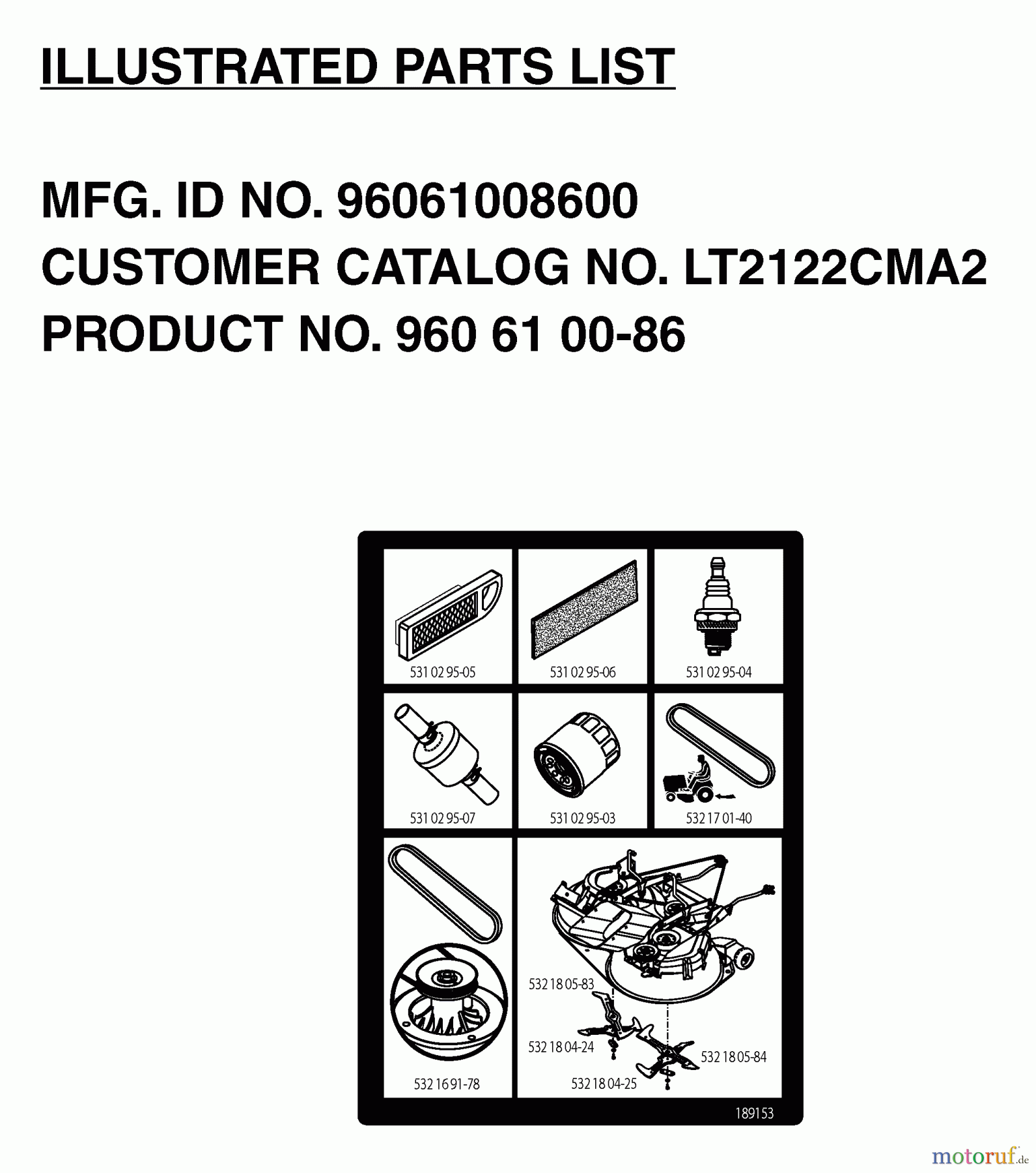 Jonsered Rasen und Garten Traktoren LT2122 CMA2 (96061008600) - Jonsered Lawn & Garden Tractor (2006-04) FREQUENTLY USED PARTS