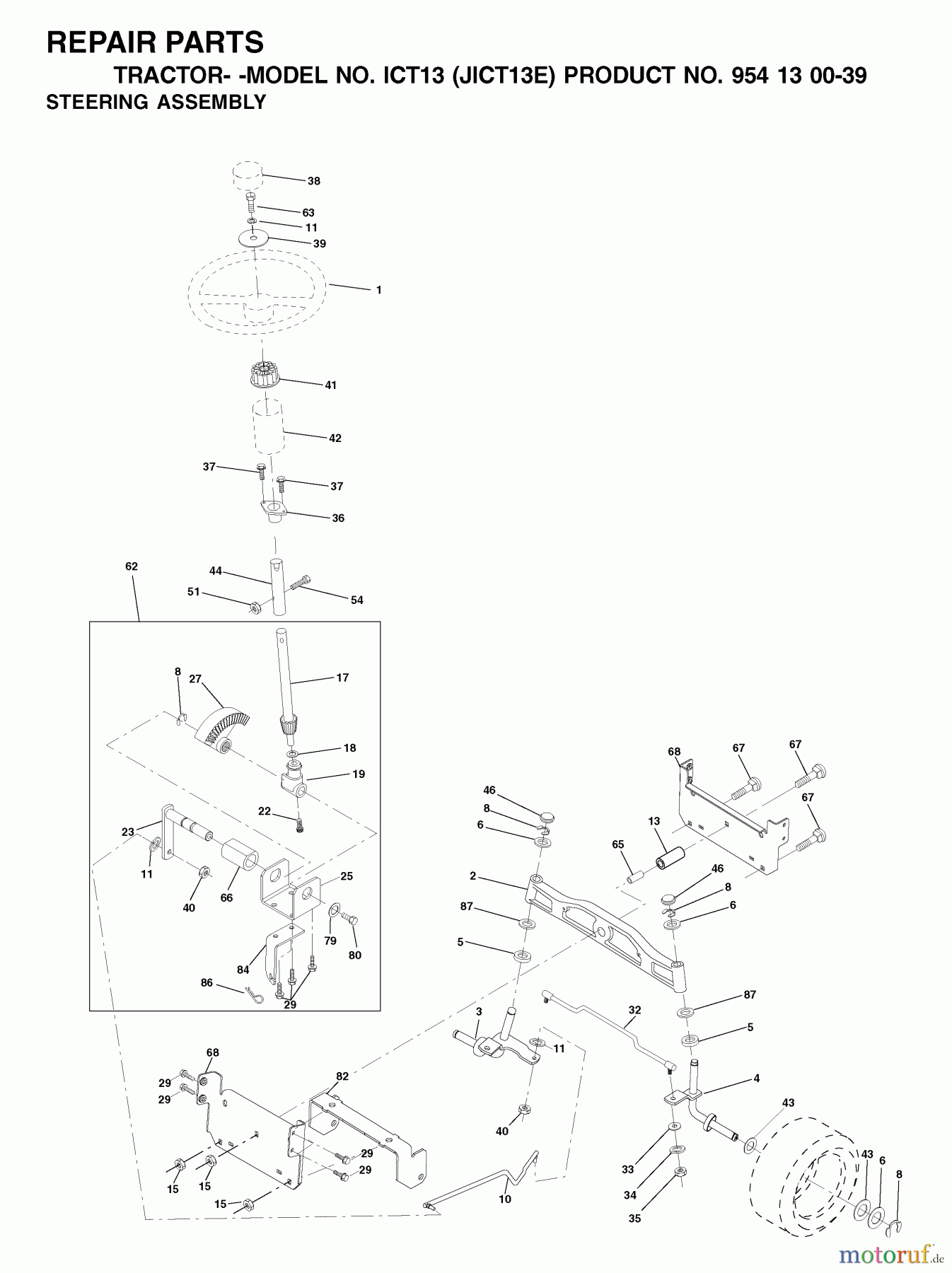 Jonsered Rasen und Garten Traktoren ICT13 (JICT13E, 954130039) - Jonsered Lawn & Garden Tractor (2001-09) STEERING
