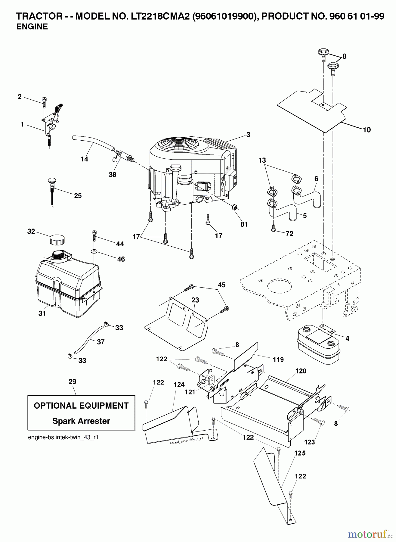  Jonsered Rasen  und Garten Traktoren LT221 CMA2 - Jonsered Lawn & Garden Tractor (2007-02) ENGINE