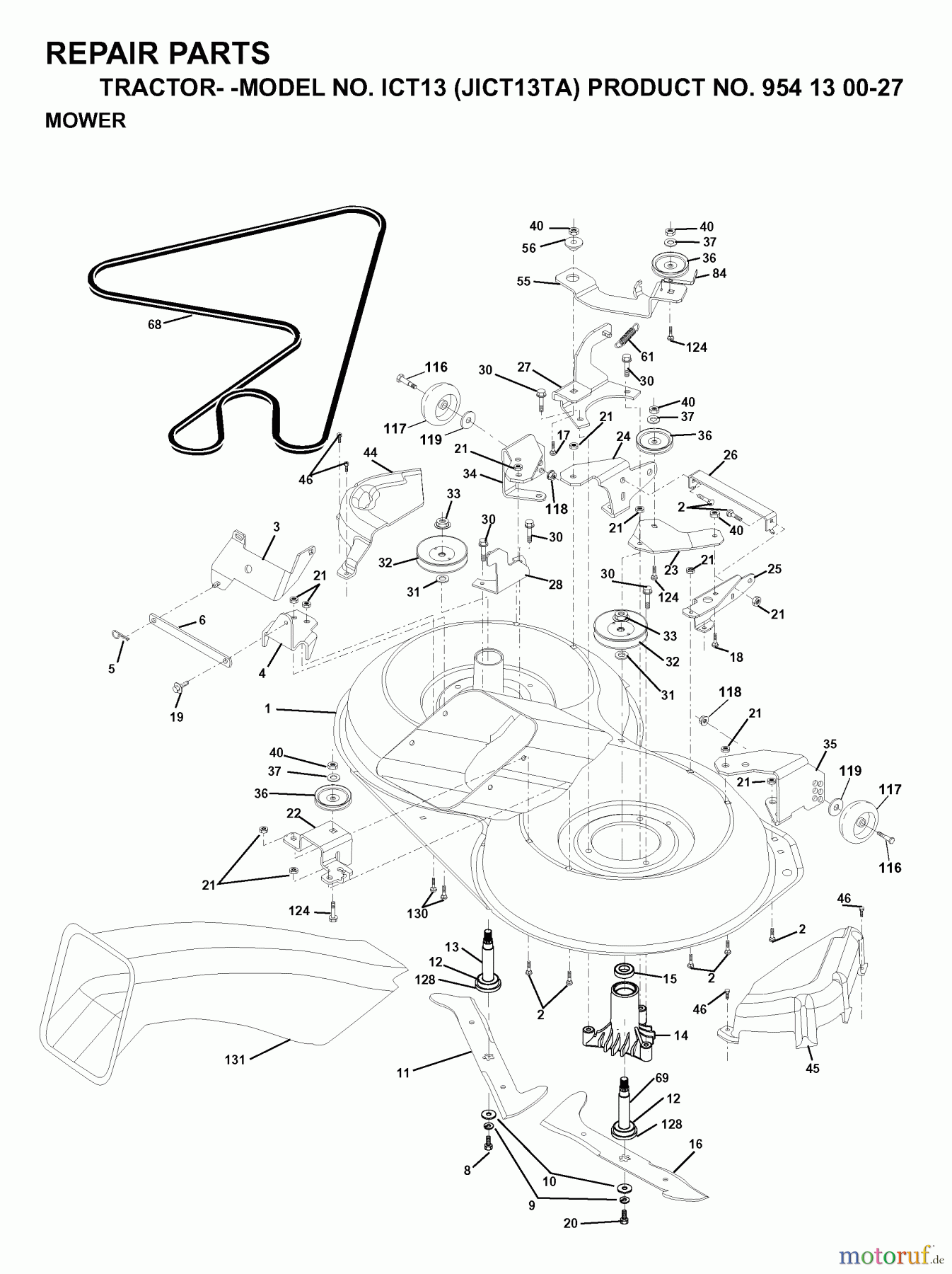 Jonsered Rasen und Garten Traktoren ICT13 (JICT13TA, 954130027) - Jonsered Lawn & Garden Tractor (1999-03) MOWER DECK / CUTTING DECK