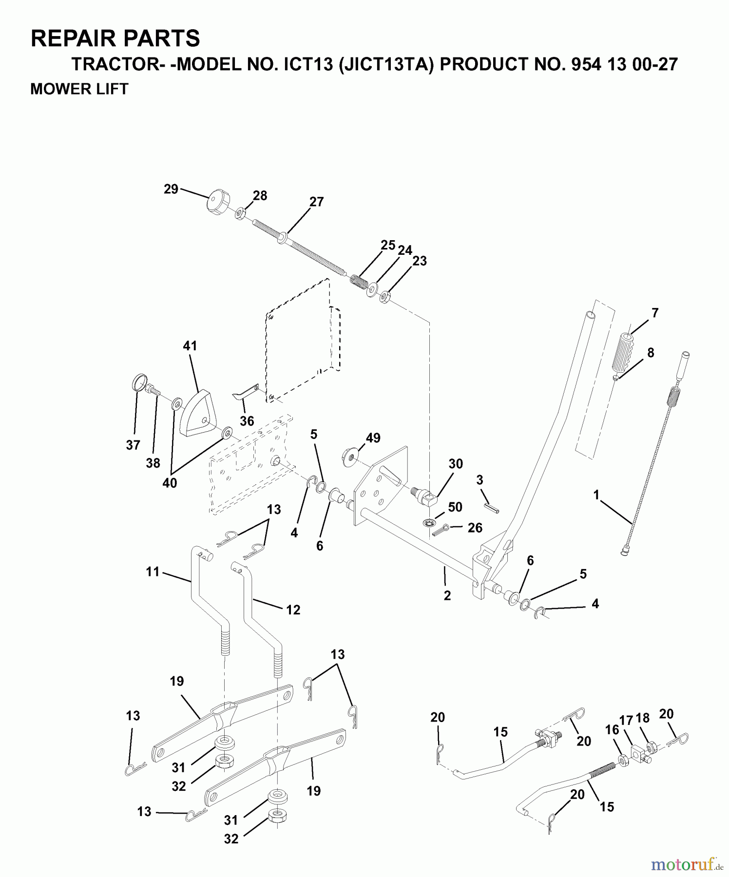 Jonsered Rasen und Garten Traktoren ICT13 (JICT13TA, 954130027) - Jonsered Lawn & Garden Tractor (1999-03) MOWER LIFT / DECK LIFT