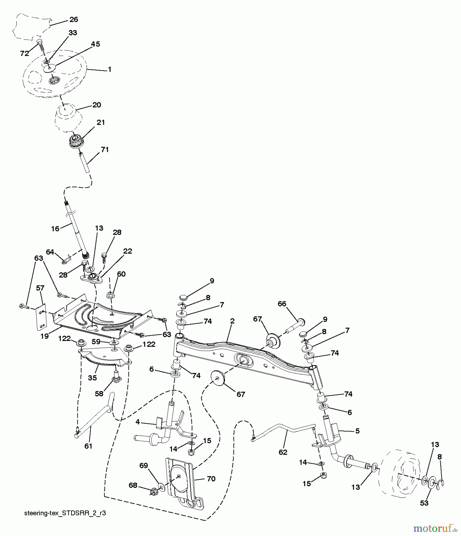 Jonsered Rasen und Garten Traktoren LT2213 (96041007905) - Jonsered Lawn & Garden Tractor (2012-08) STEERING