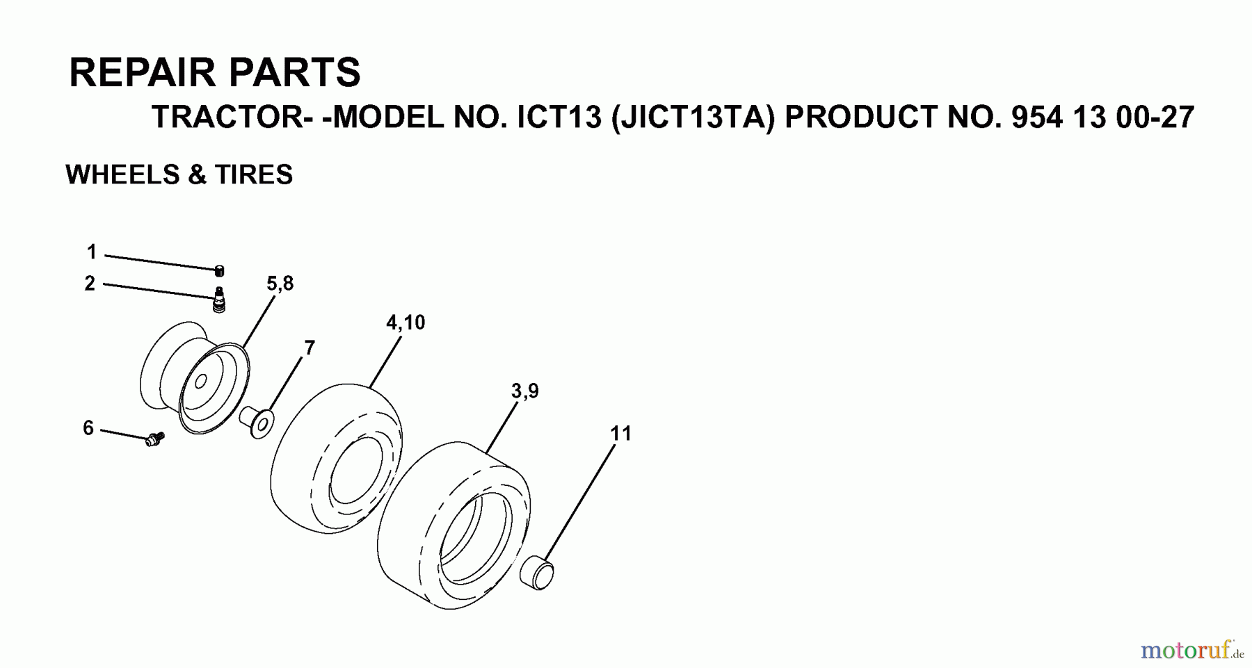 Jonsered Rasen und Garten Traktoren ICT13 (JICT13TA, 954130027) - Jonsered Lawn & Garden Tractor (1999-03) WHEELS TIRES