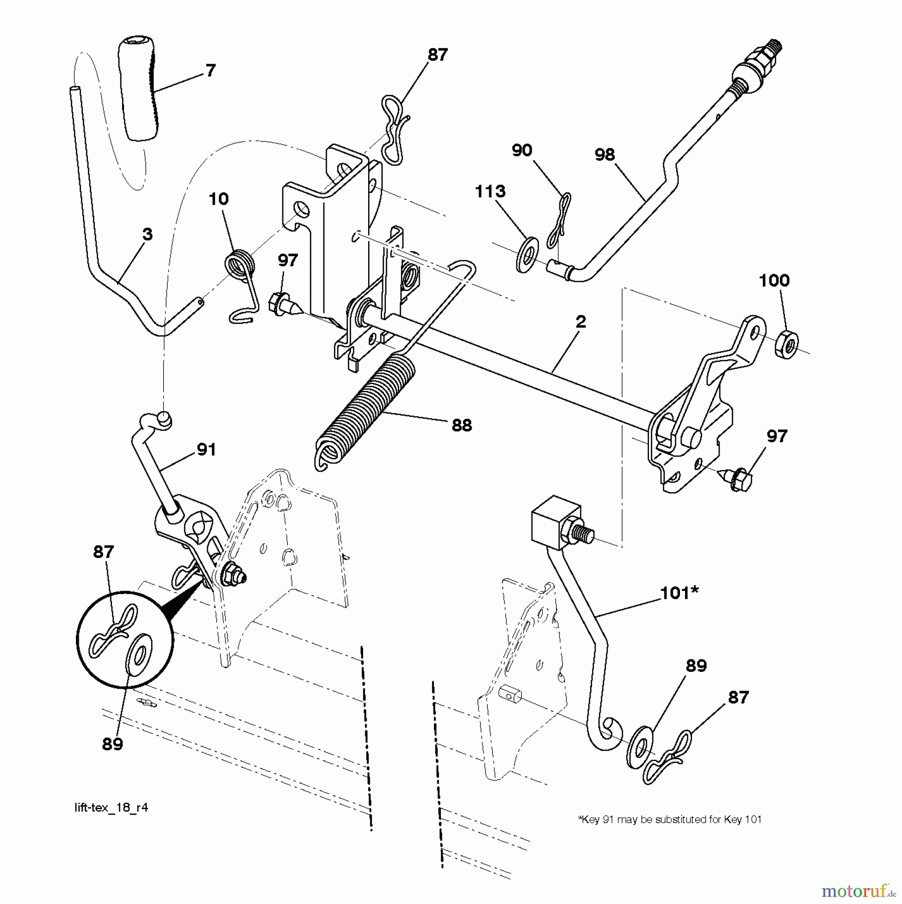 Jonsered Rasen und Garten Traktoren LT2213 (96041008704) - Jonsered Lawn & Garden Tractor (2011-07) MOWER LIFT / DECK LIFT