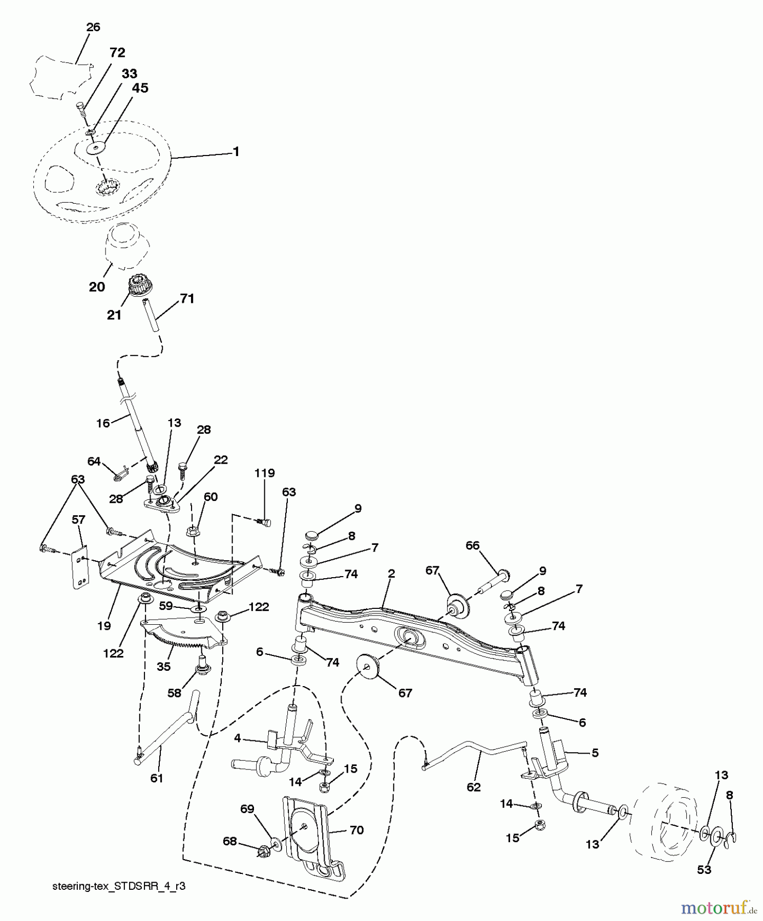 Jonsered Rasen und Garten Traktoren LT2213 (96041008706) - Jonsered Lawn & Garden Tractor (2013-05) STEERING