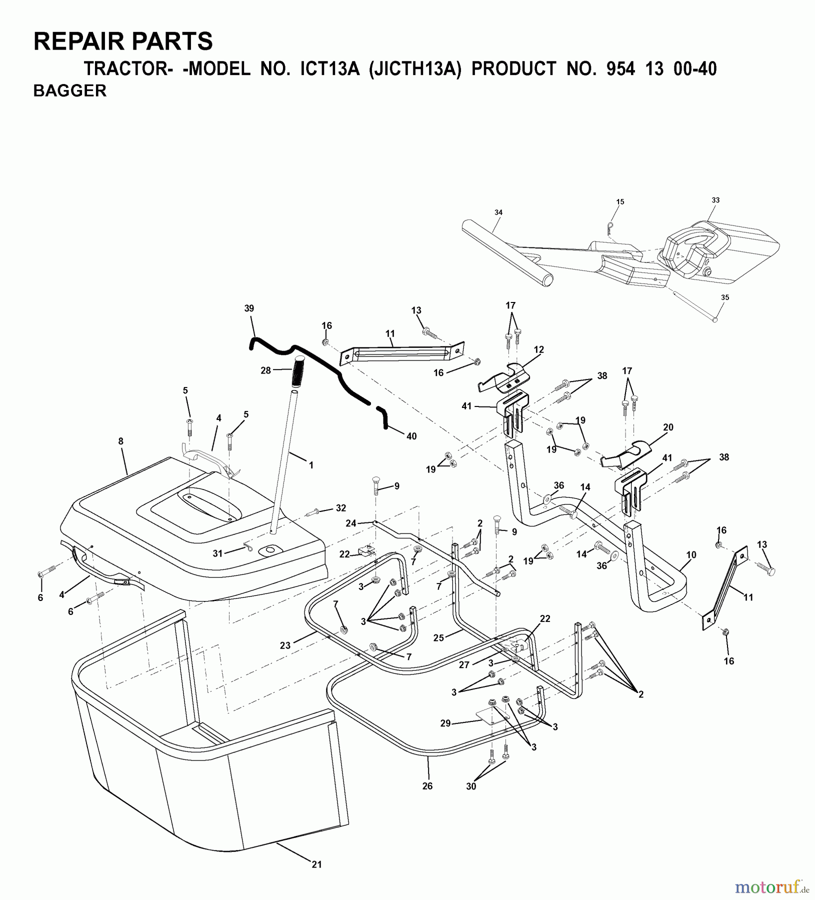 Jonsered Rasen und Garten Traktoren ICT13A (JICTH13A, 954130040) - Jonsered Lawn & Garden Tractor (2000-02) BAGGER
