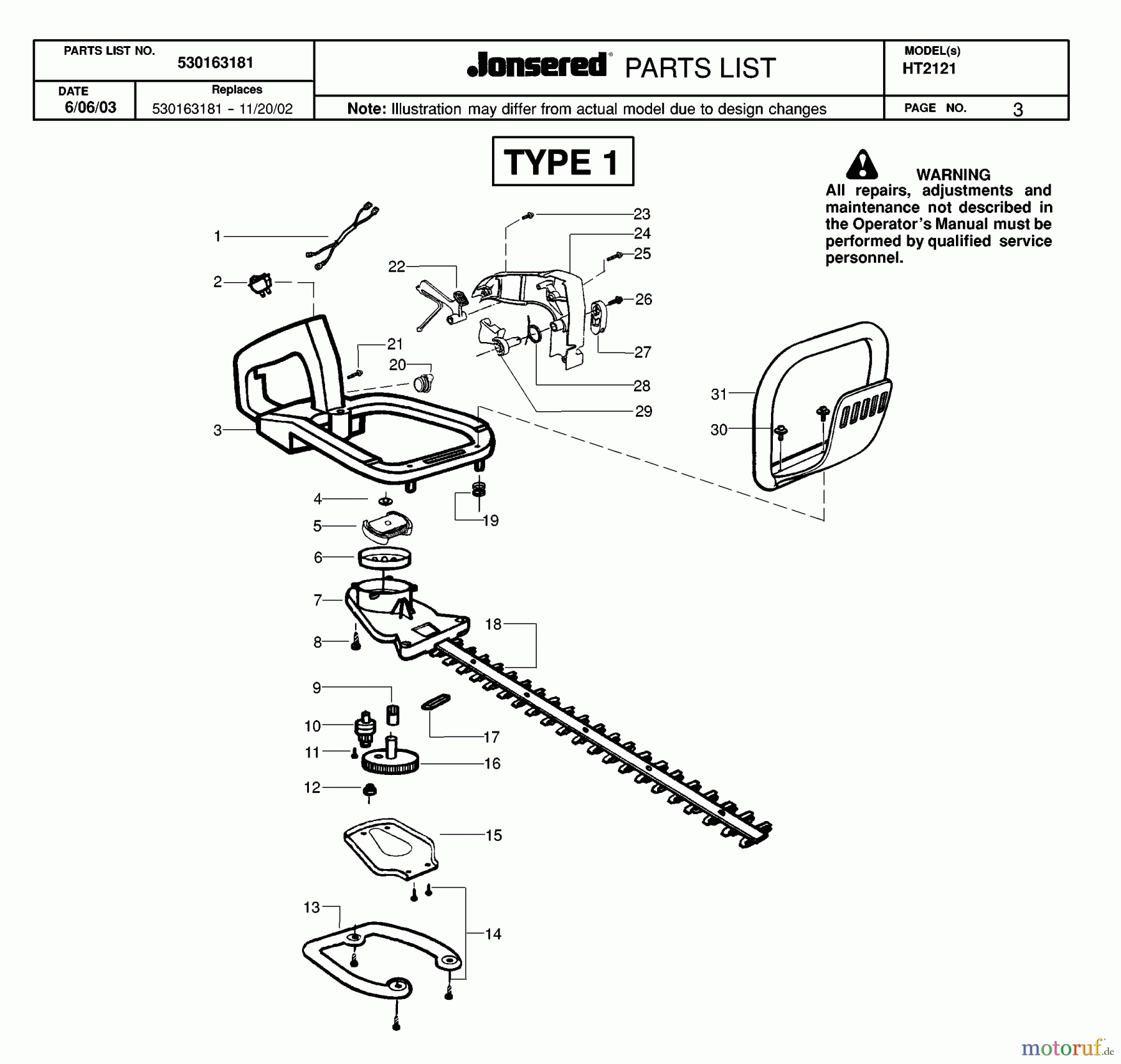 Jonsered Heckenscheren HT2121 - Jonsered Hedge Trimmer (2004-01) CLUTCH OIL PUMP #1