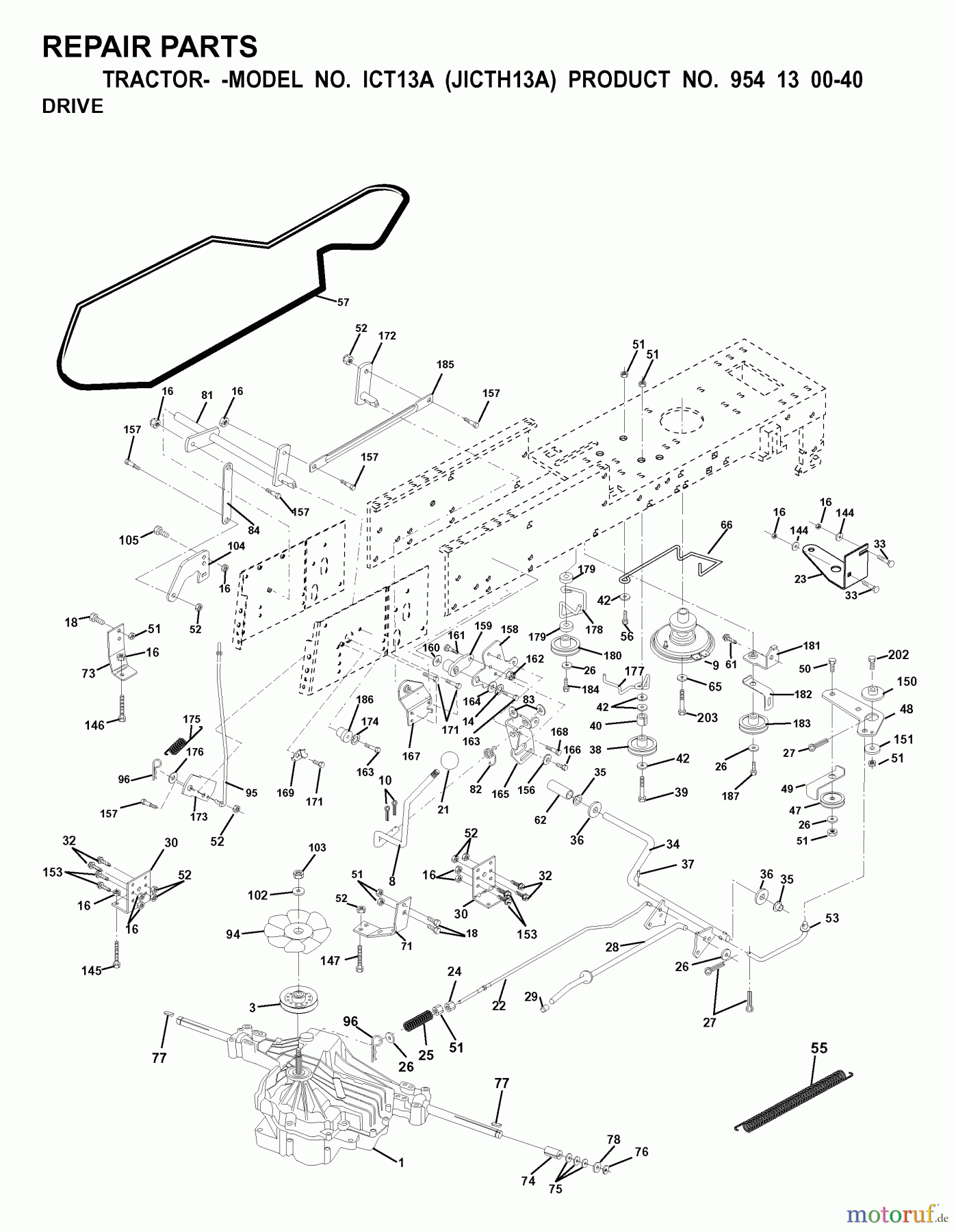 Jonsered Rasen und Garten Traktoren ICT13A (JICTH13A, 954130040) - Jonsered Lawn & Garden Tractor (2000-02) DRIVE