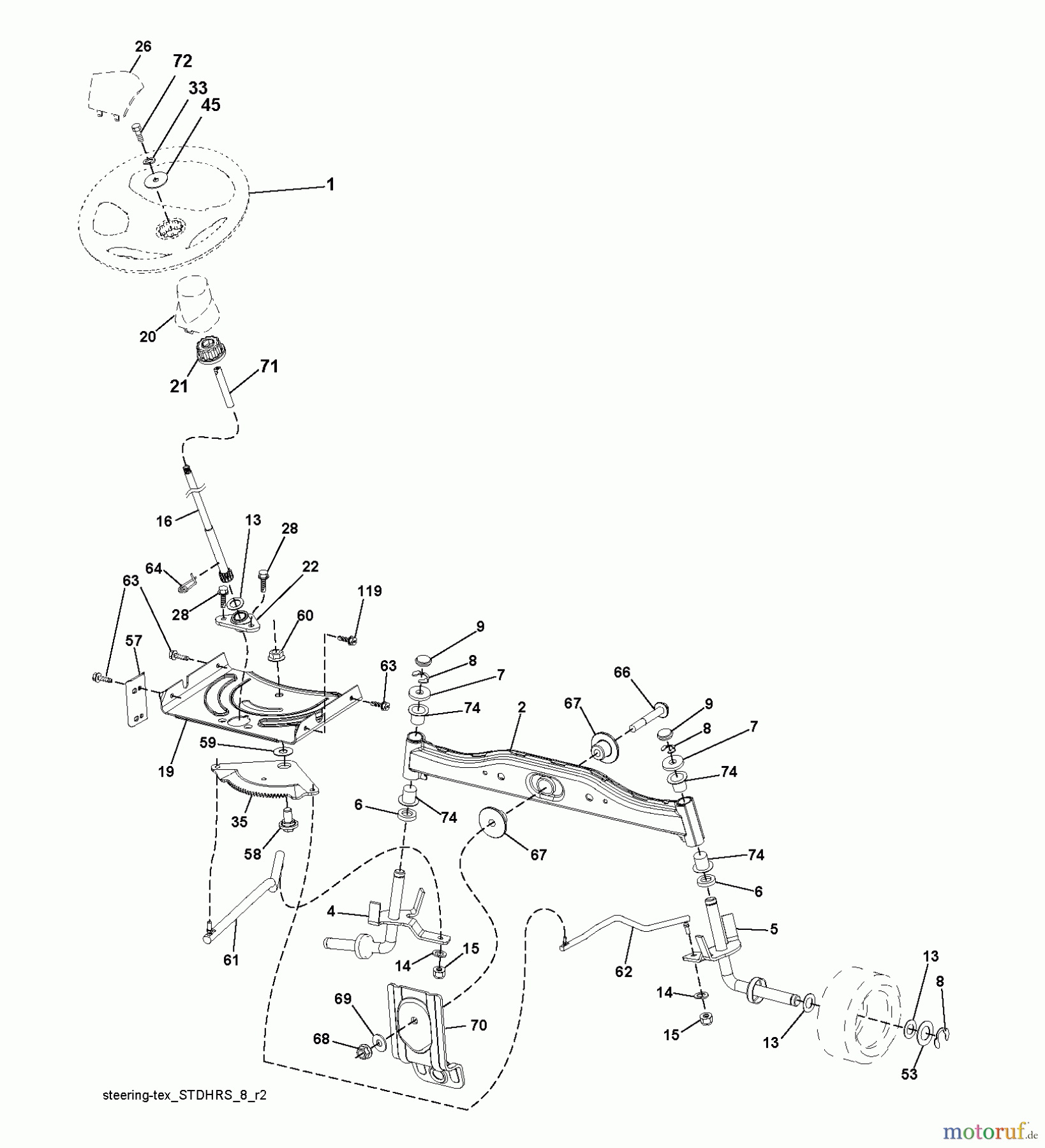 Jonsered Rasen und Garten Traktoren LT2213 A (96041015200) - Jonsered Lawn & Garden Tractor (2010-01) STEERING
