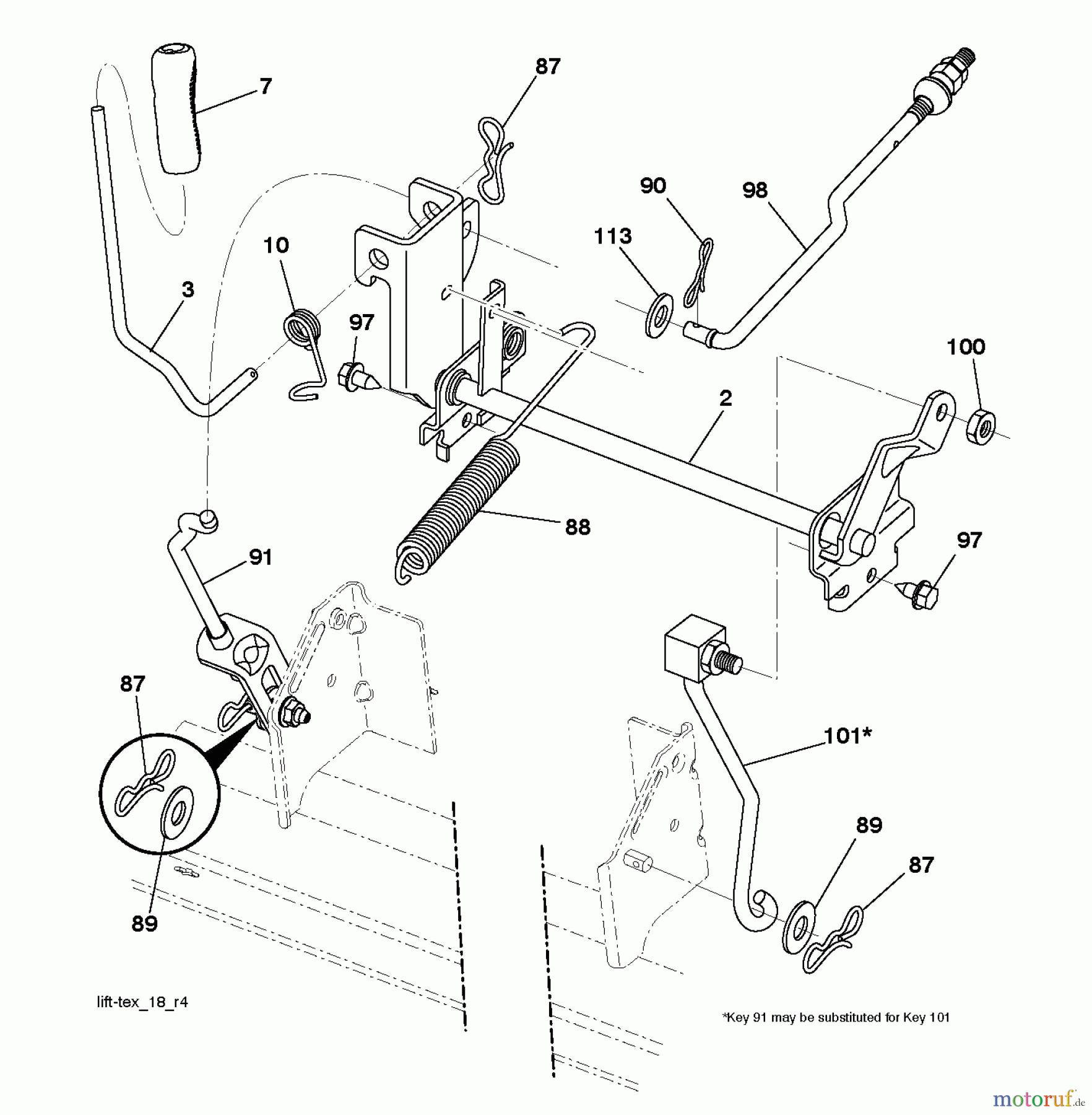 Jonsered Rasen und Garten Traktoren LT2213 A (96041015203) - Jonsered Lawn & Garden Tractor (2011-08) MOWER LIFT / DECK LIFT