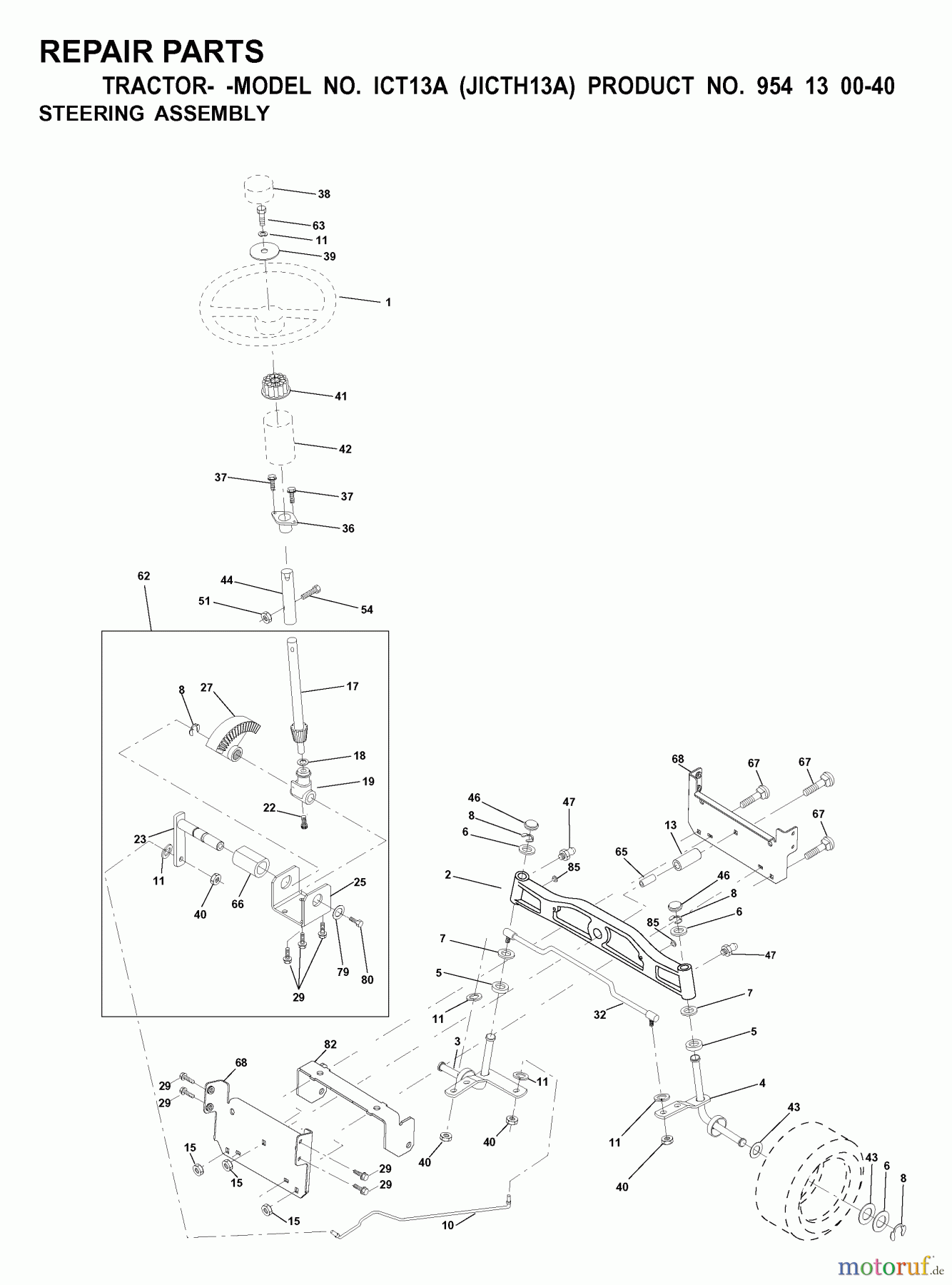 Jonsered Rasen und Garten Traktoren ICT13A (JICTH13A, 954130040) - Jonsered Lawn & Garden Tractor (2000-02) STEERING