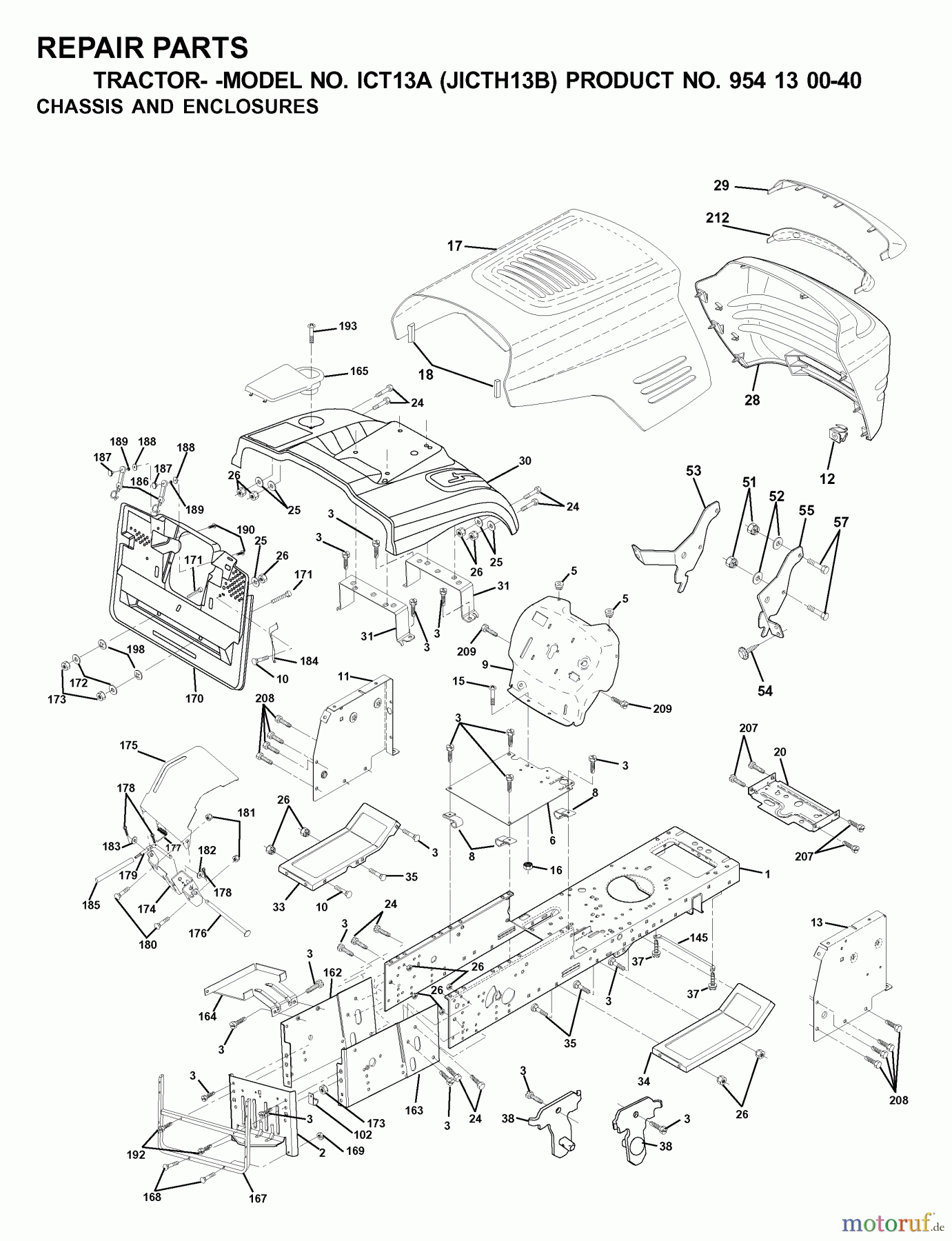  Jonsered Rasen  und Garten Traktoren ICT13A (JICTH13B, 954130040) - Jonsered Lawn & Garden Tractor (2000-04) CHASSIS ENCLOSURES