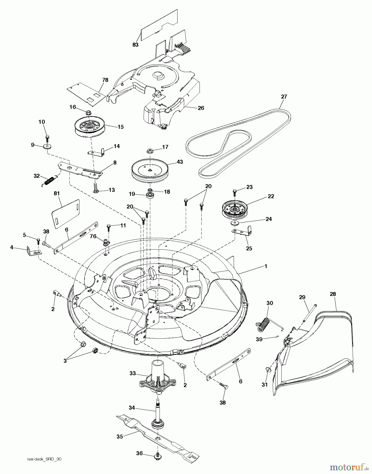 Jonsered Rasen und Garten Traktoren LT2213 A (96041015402) - Jonsered Lawn & Garden Tractor (2011-08) MOWER DECK / CUTTING DECK