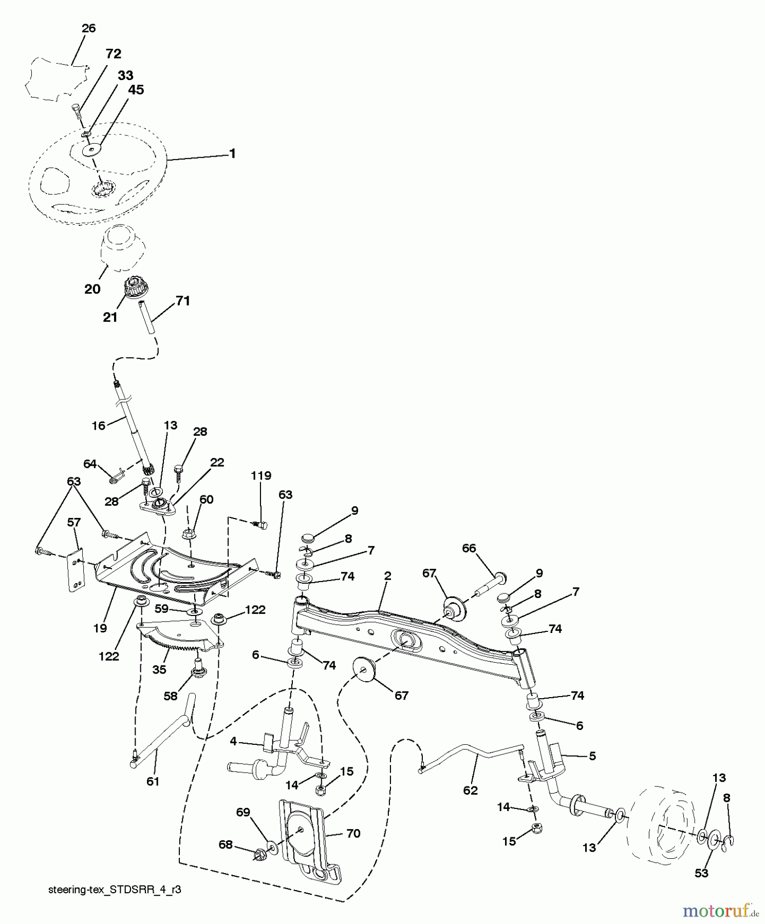 Jonsered Rasen und Garten Traktoren LT2213 A (96041015402) - Jonsered Lawn & Garden Tractor (2011-08) STEERING