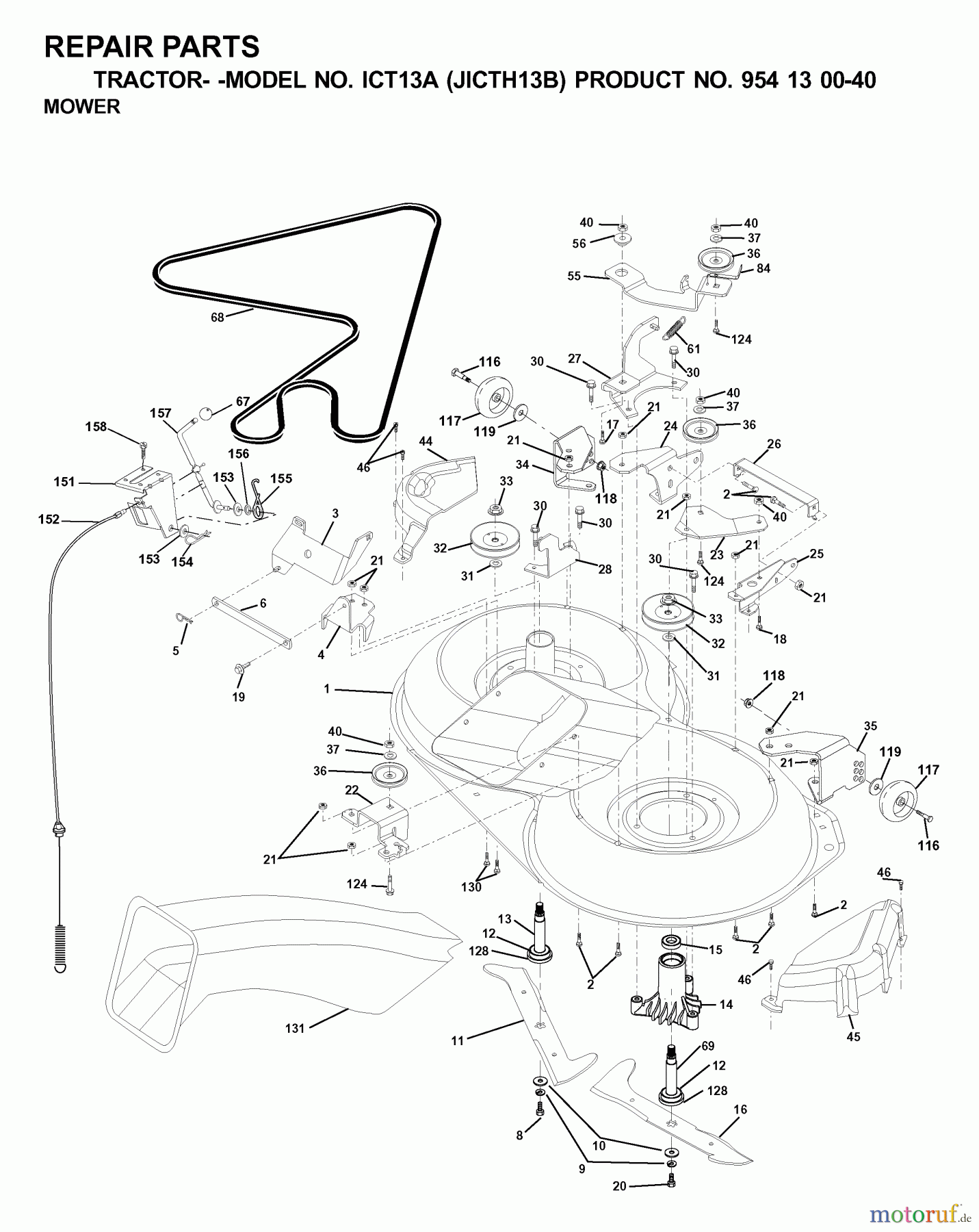 Jonsered Rasen und Garten Traktoren ICT13A (JICTH13B, 954130040) - Jonsered Lawn & Garden Tractor (2000-04) MOWER DECK / CUTTING DECK